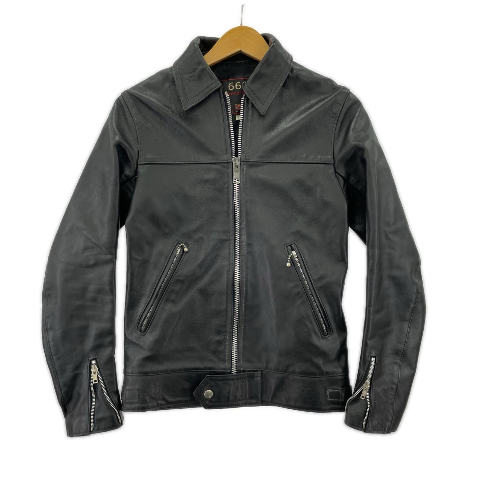 レザージャケット 666 leather wear シングルライダース 32 32 ブラック