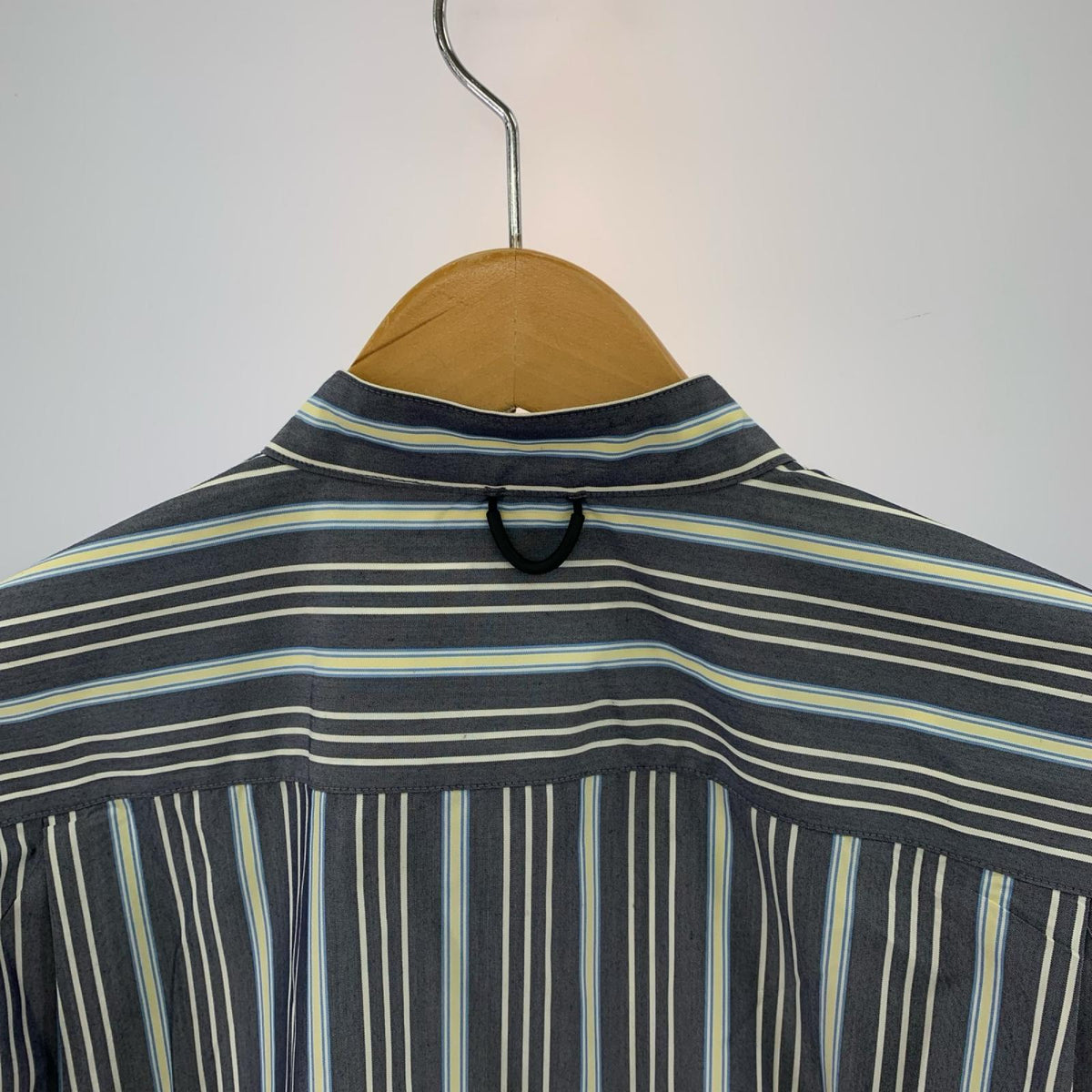 長袖シャツ TECH BAND COLLAR SHIRTS L/S STRIPE 紺 S ネイビー