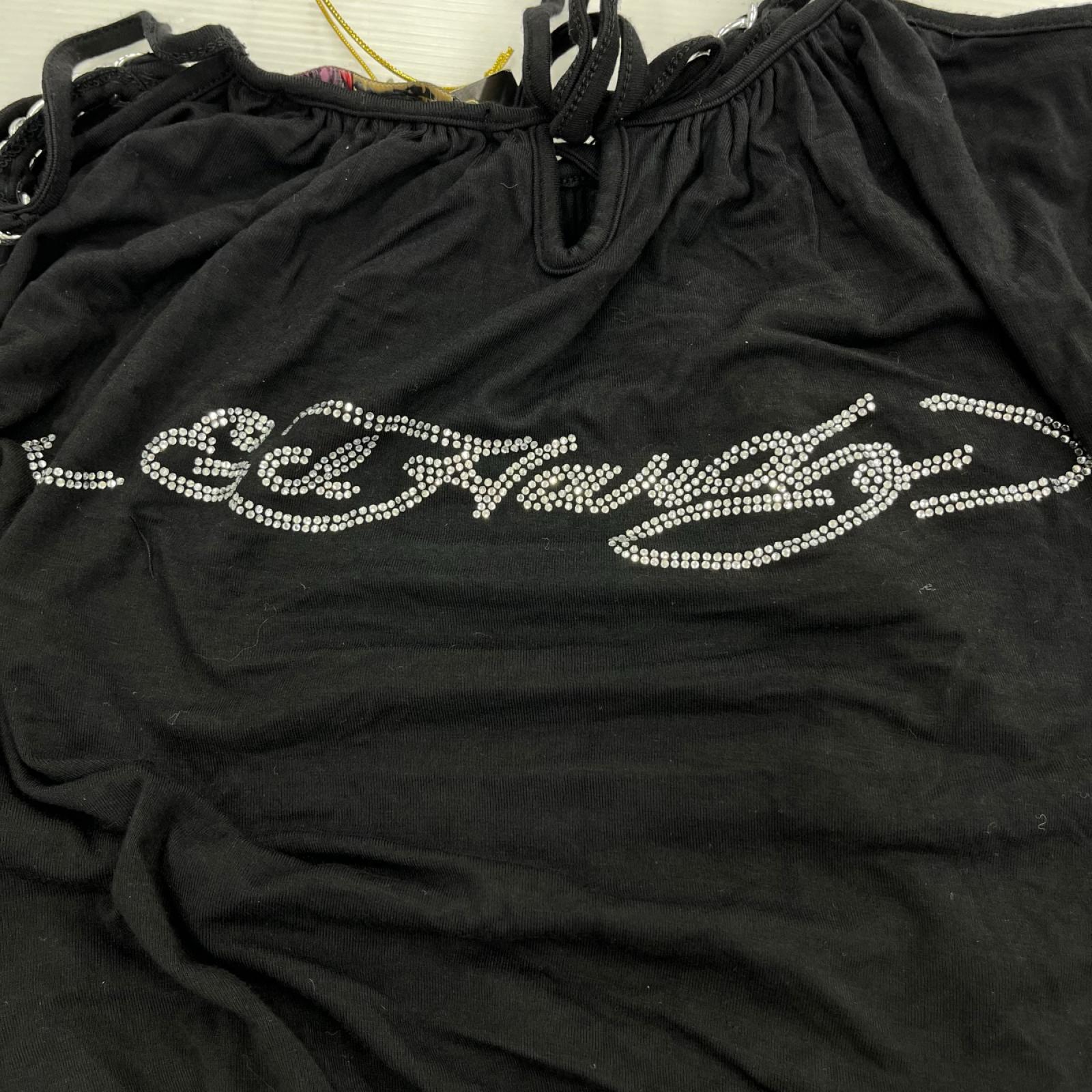 キャミソール Ed Hardy ﾗｲﾝｽﾄｰﾝ ｷｬﾐｿｰﾙ S ブラック