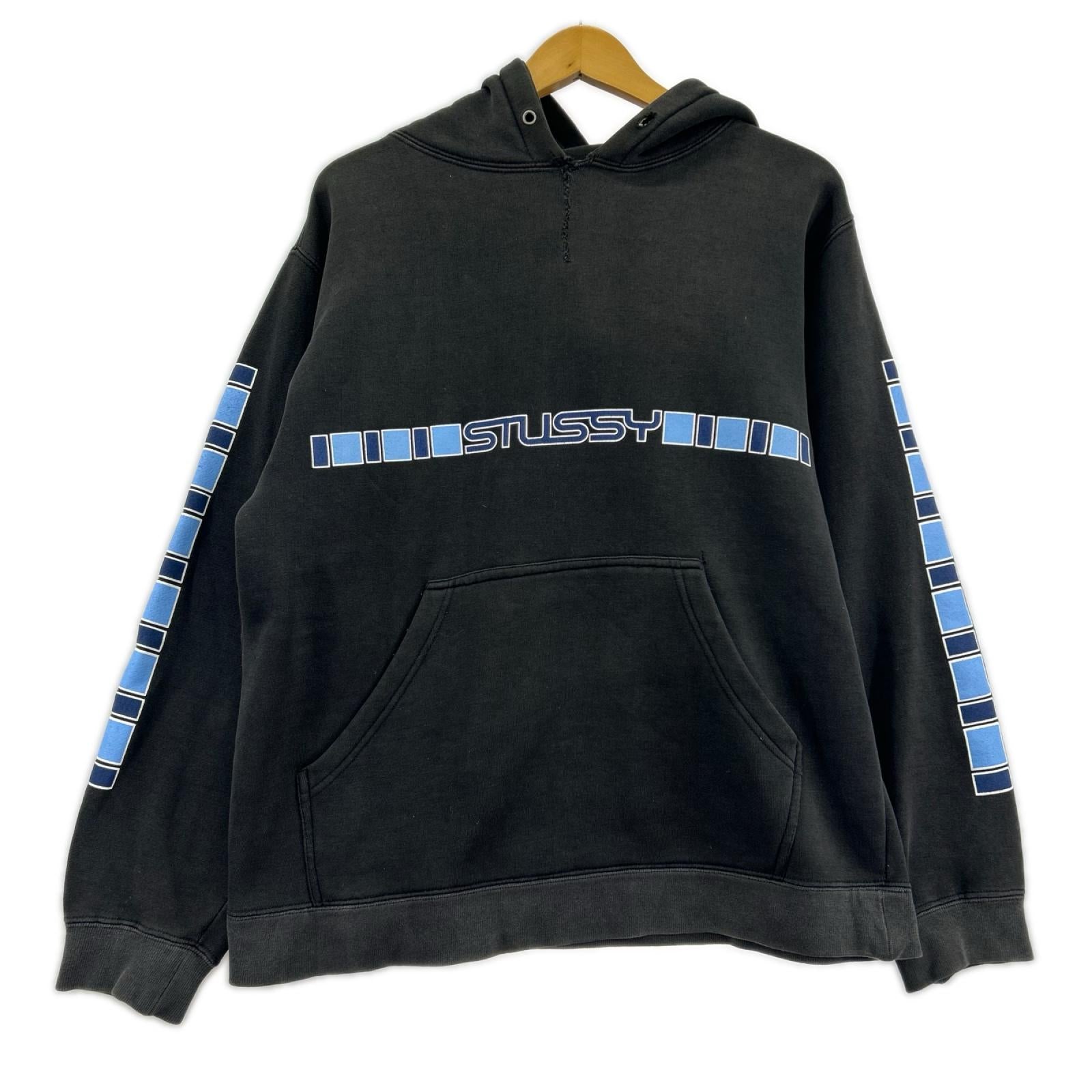 パーカー STUSSY 90s 紺ﾀｸﾞ ﾛｺﾞﾌﾟﾙｵｰﾊﾞｰﾊﾟｰｶｰ (S) S ブラック
