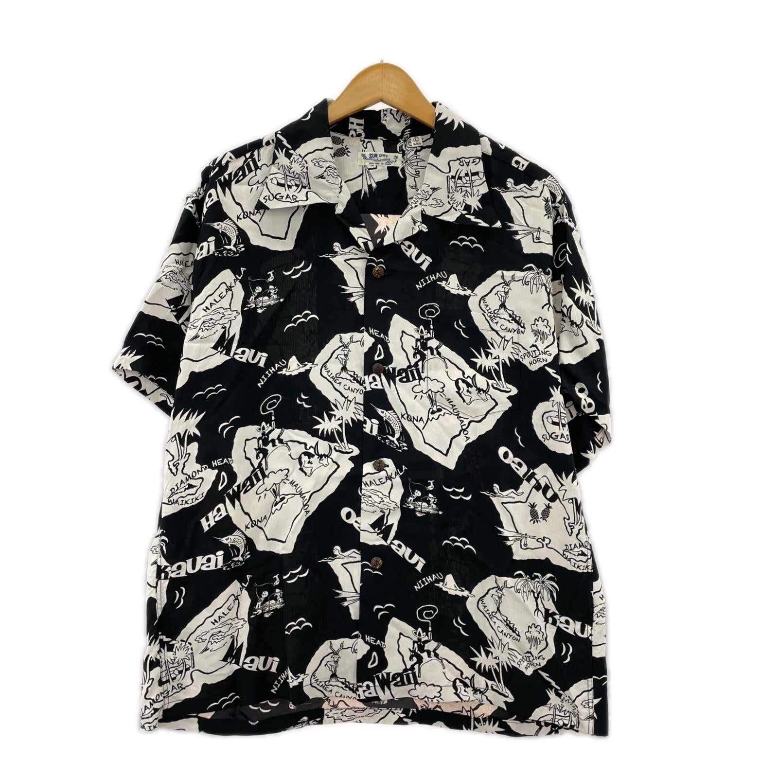 半袖シャツ SHOWING HAWAIIAN ISLAND RAYON HAWAIIAN L L ブラック