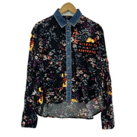 長袖シャツ 襟切替 花柄ｼｬﾂ S ブラック