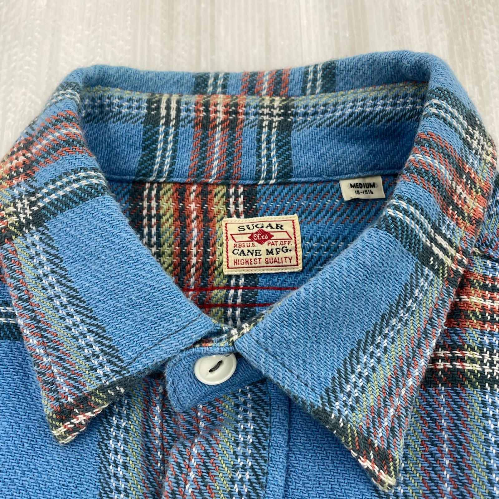 長袖シャツ SUGAR CANE ｿﾌﾄﾌﾗﾝﾈﾙﾁｪｯｸｼｬﾂ SC25518 青 (M) M