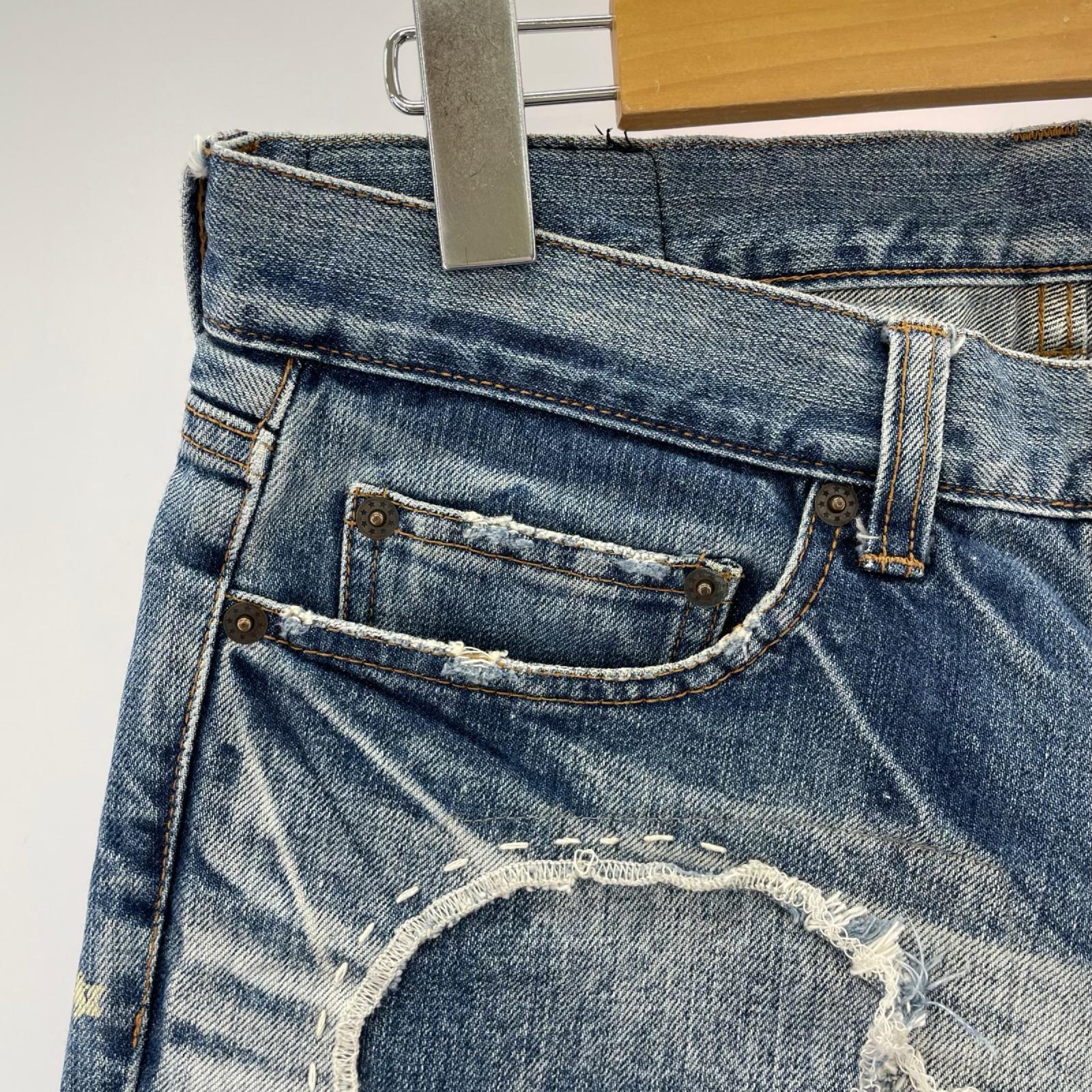 ショートパンツ ダメージ加工 インディゴ