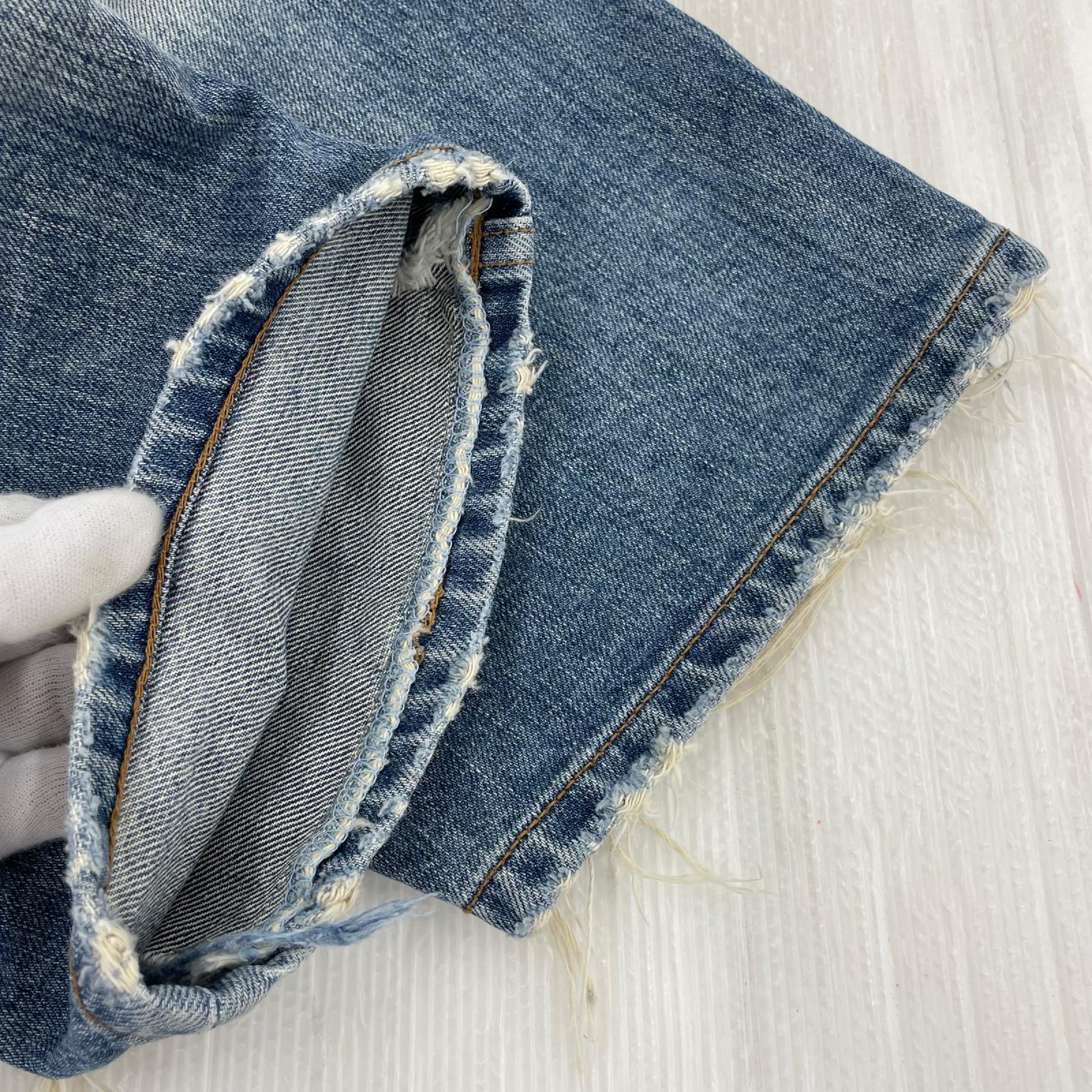 ショートパンツ ダメージ加工 インディゴ