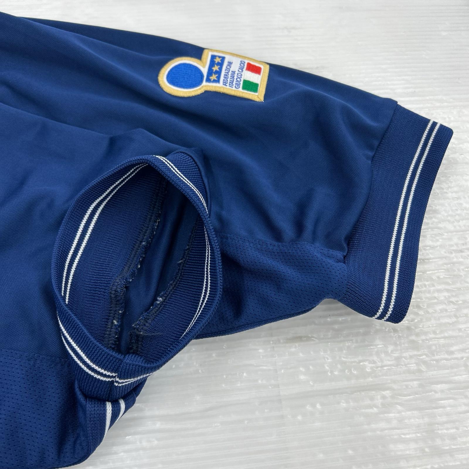 半袖Ｔシャツ 90s UK製 W杯 ｲﾀﾘｱ代表ﾌﾟﾗｸﾃｨｽTee 紺 M ブルー