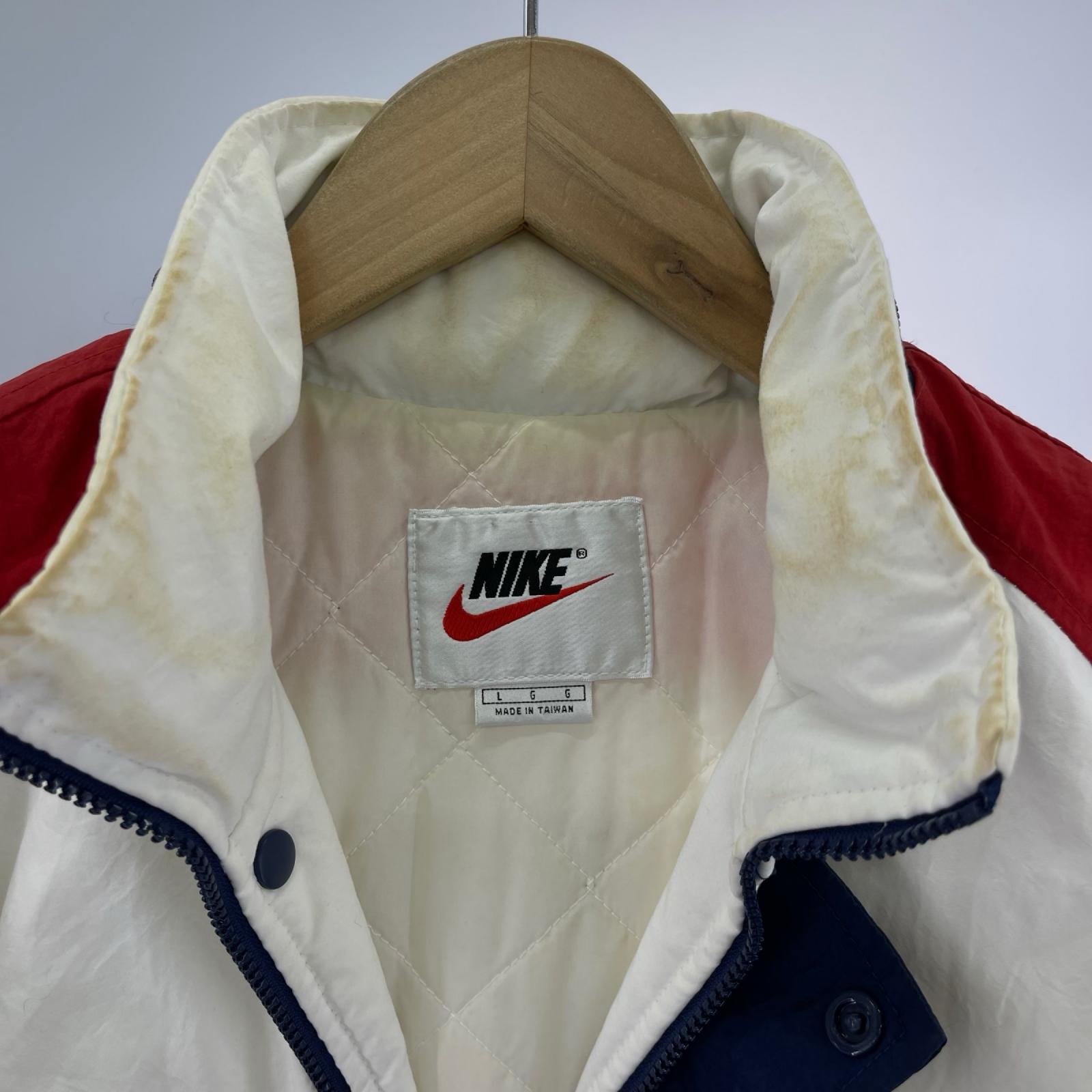 ジャケット NIKE 90s 台湾製 中綿ｼﾞｬｹｯﾄ 白紺赤 (L) L