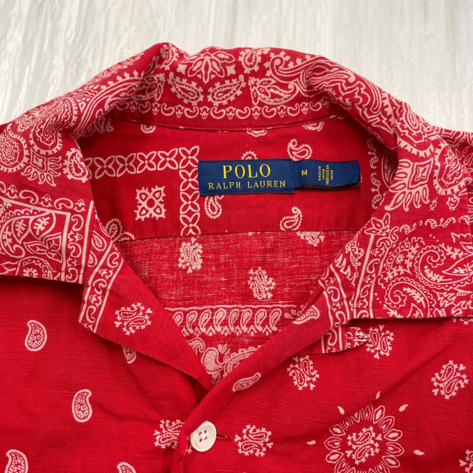半袖シャツ ﾊﾞﾝﾀﾞﾅ柄 ｵｰﾌﾟﾝｶﾗｰｼｬﾂ 赤 (M) M レッド