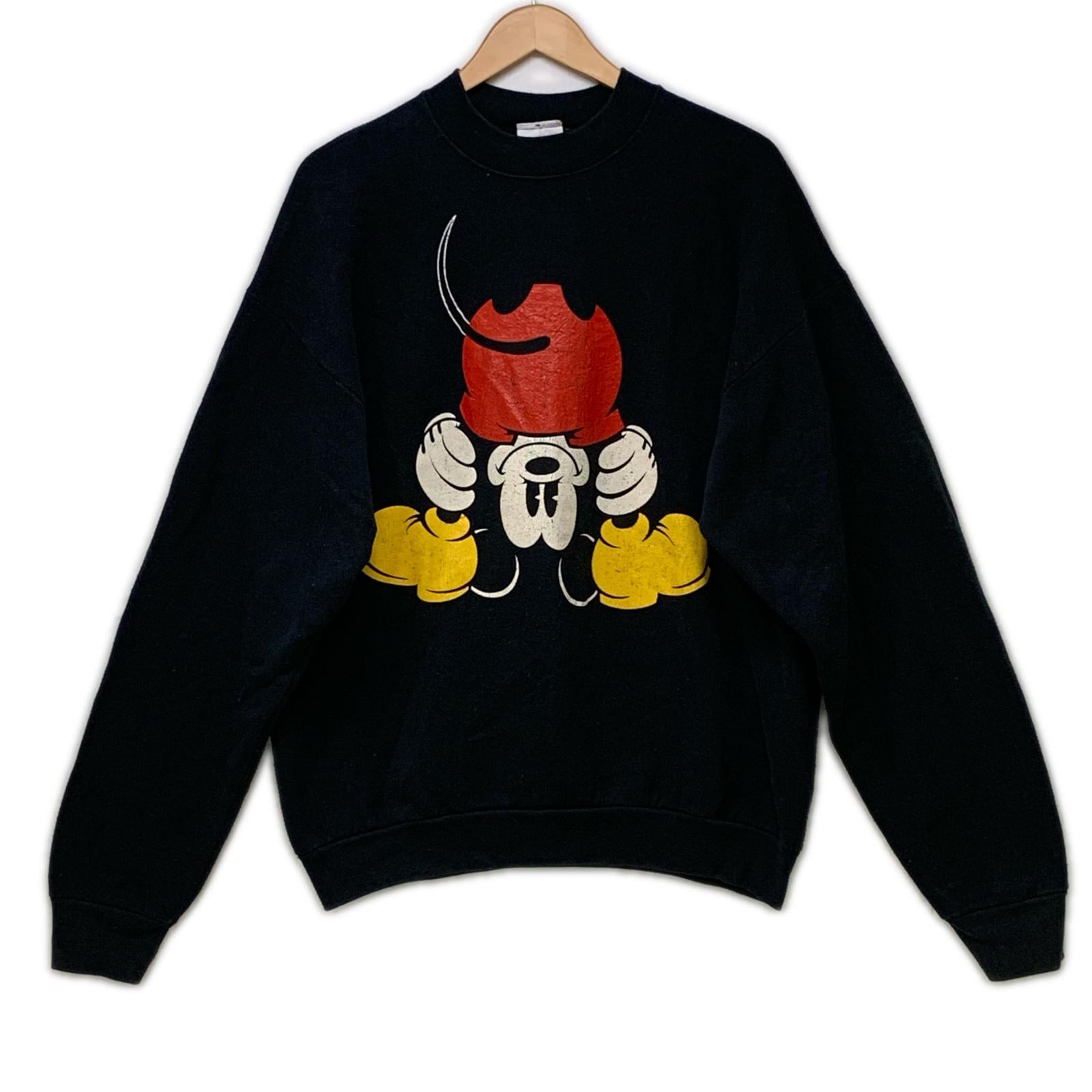 スウェット 90s MICKEY 逆さミッキー プリントスウェット ブラック