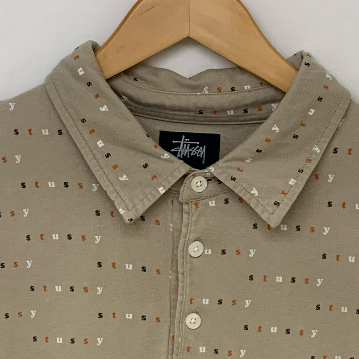 ポロシャツ STUSSY 紺タグ マルチロゴ S/Sポロシャツ XL ベージュ ベージュ