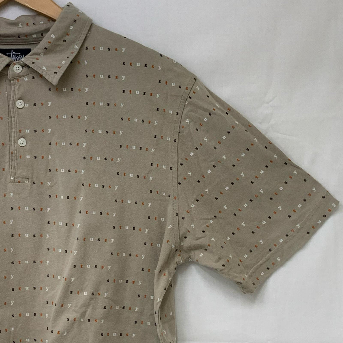 ポロシャツ STUSSY 紺タグ マルチロゴ S/Sポロシャツ XL ベージュ ベージュ