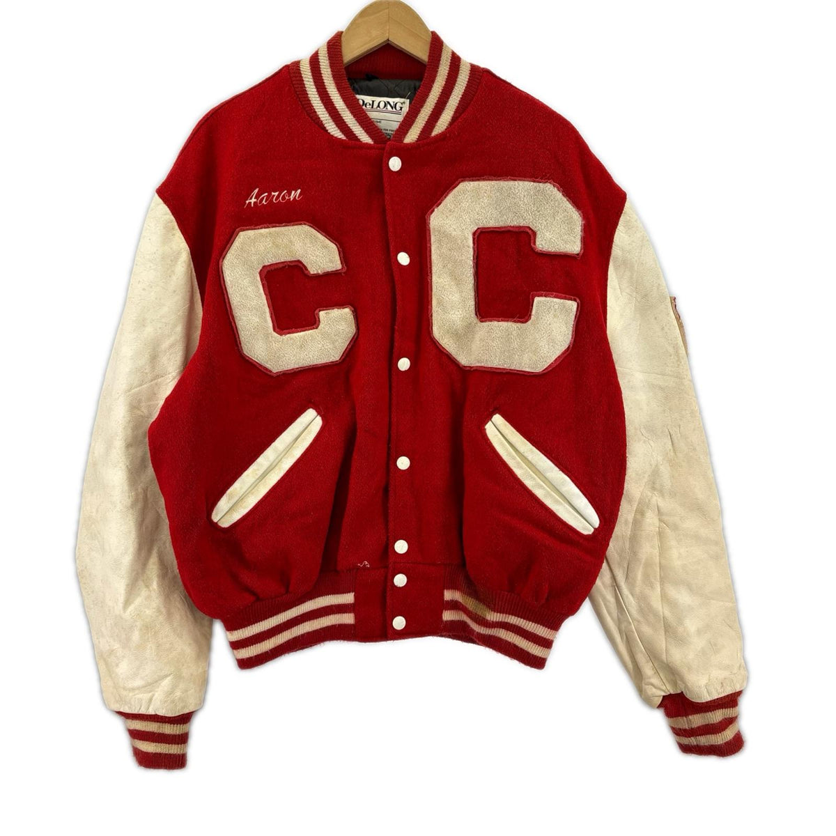 ジャケット DeLONG 90s 袖ﾚｻﾞｰｽﾀｼﾞｬﾝ ﾚｯﾄﾞ 44 レッド