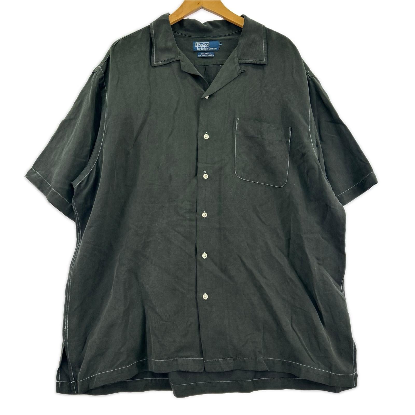 半袖シャツ 90s CALDWELL ｼﾙｸﾘﾈﾝ 開襟 黒 ブラック