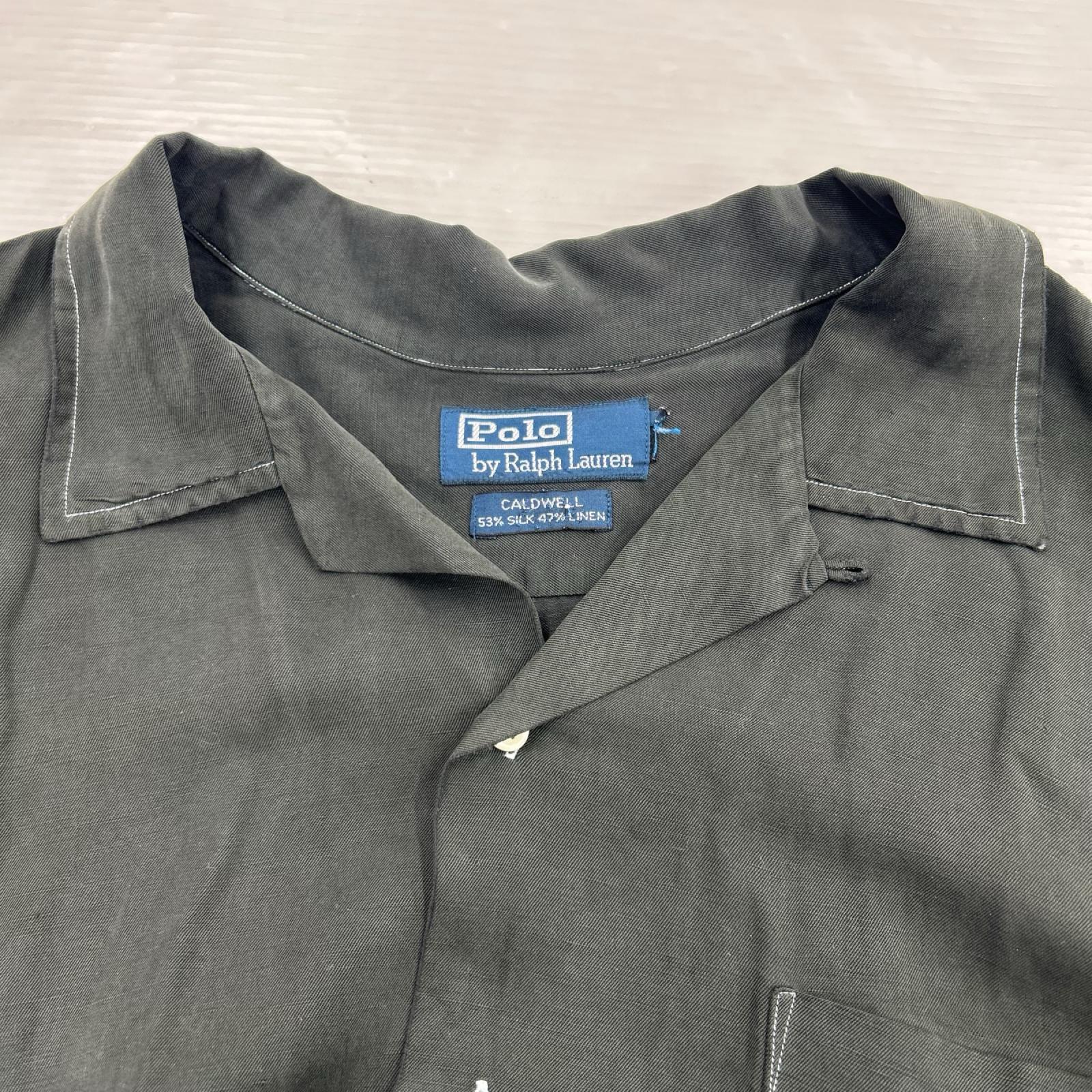 半袖シャツ 90s CALDWELL ｼﾙｸﾘﾈﾝ 開襟 黒 ブラック