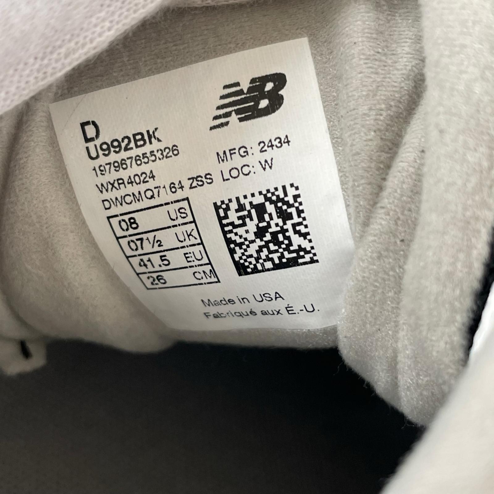 スニーカー NEW BALANCE U992BK 黒 (26) 26cm (US8 UK7 1/2 EU42) ブラック