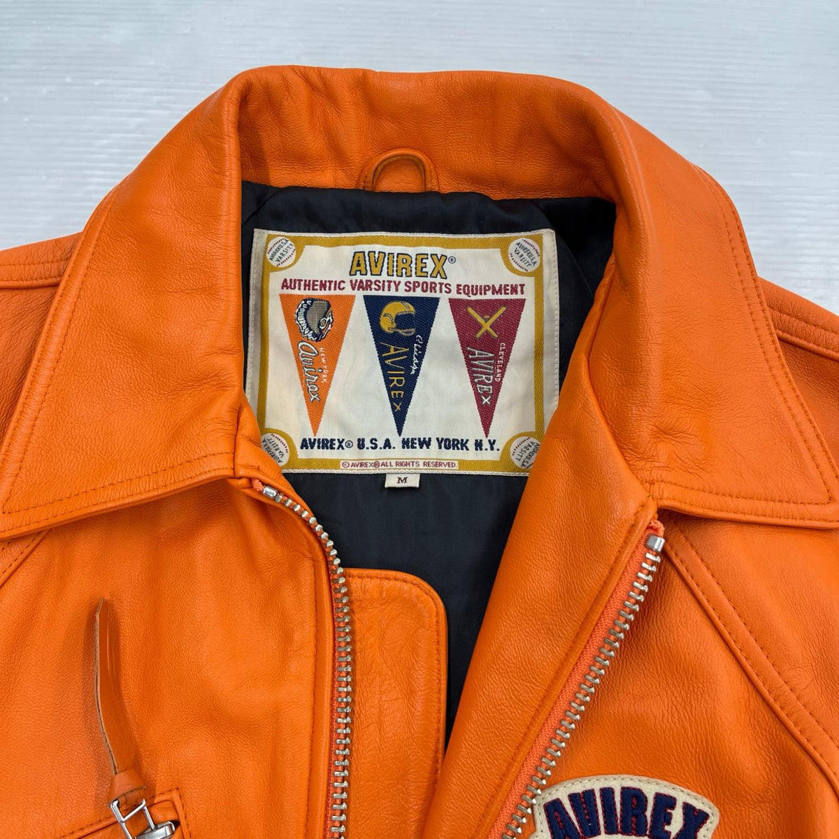 レザージャケット VARSITY LIGHT SIGNATURE LEATHER JACKET M オレンジ