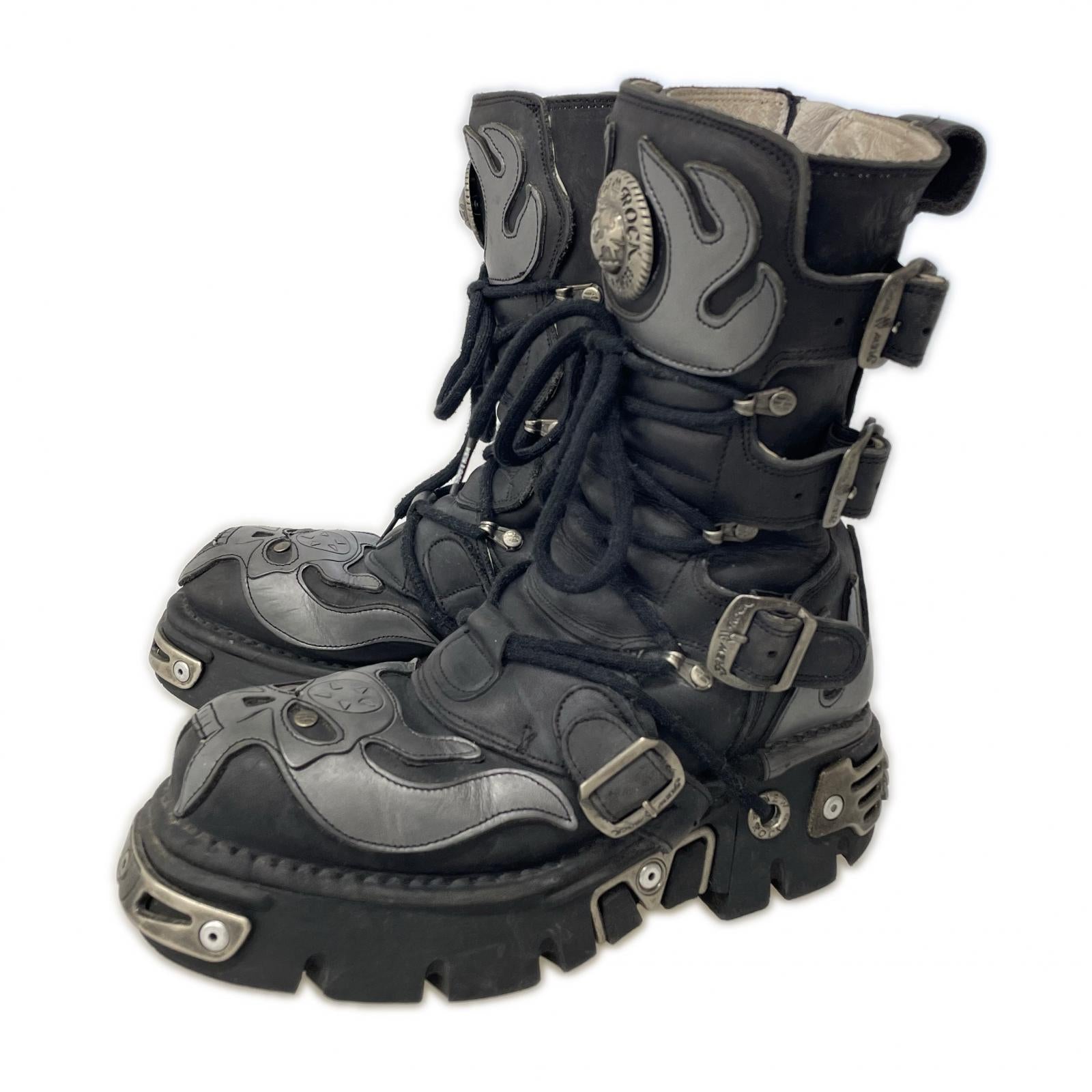 ブーツ REACTOR スカル ロングブーツ BLK (サイズ40 25.5cm相当) ブラック