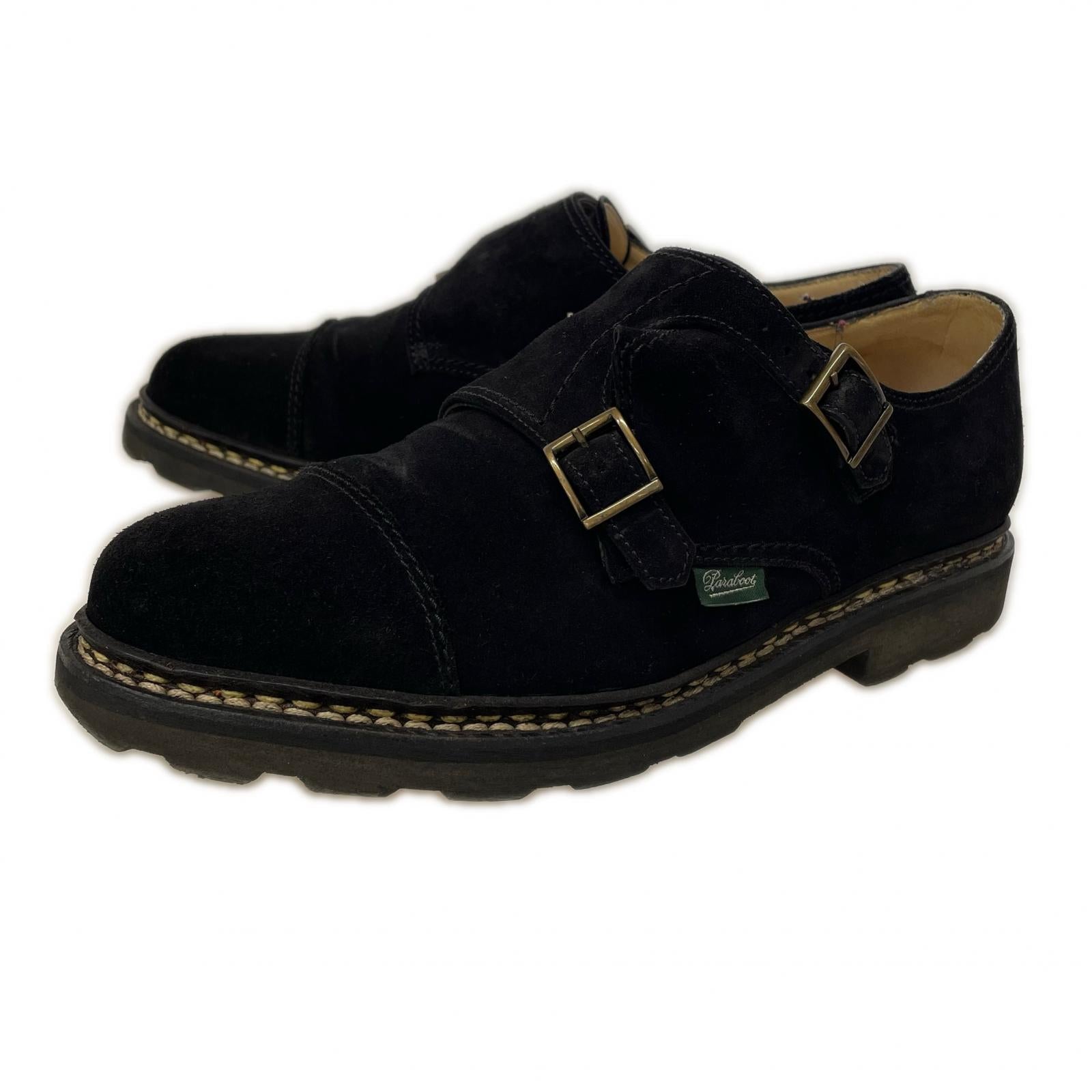 シューズ Paraboot WILLIAM スウェード ダブルモンク (6 1/2) 黒 ブラック