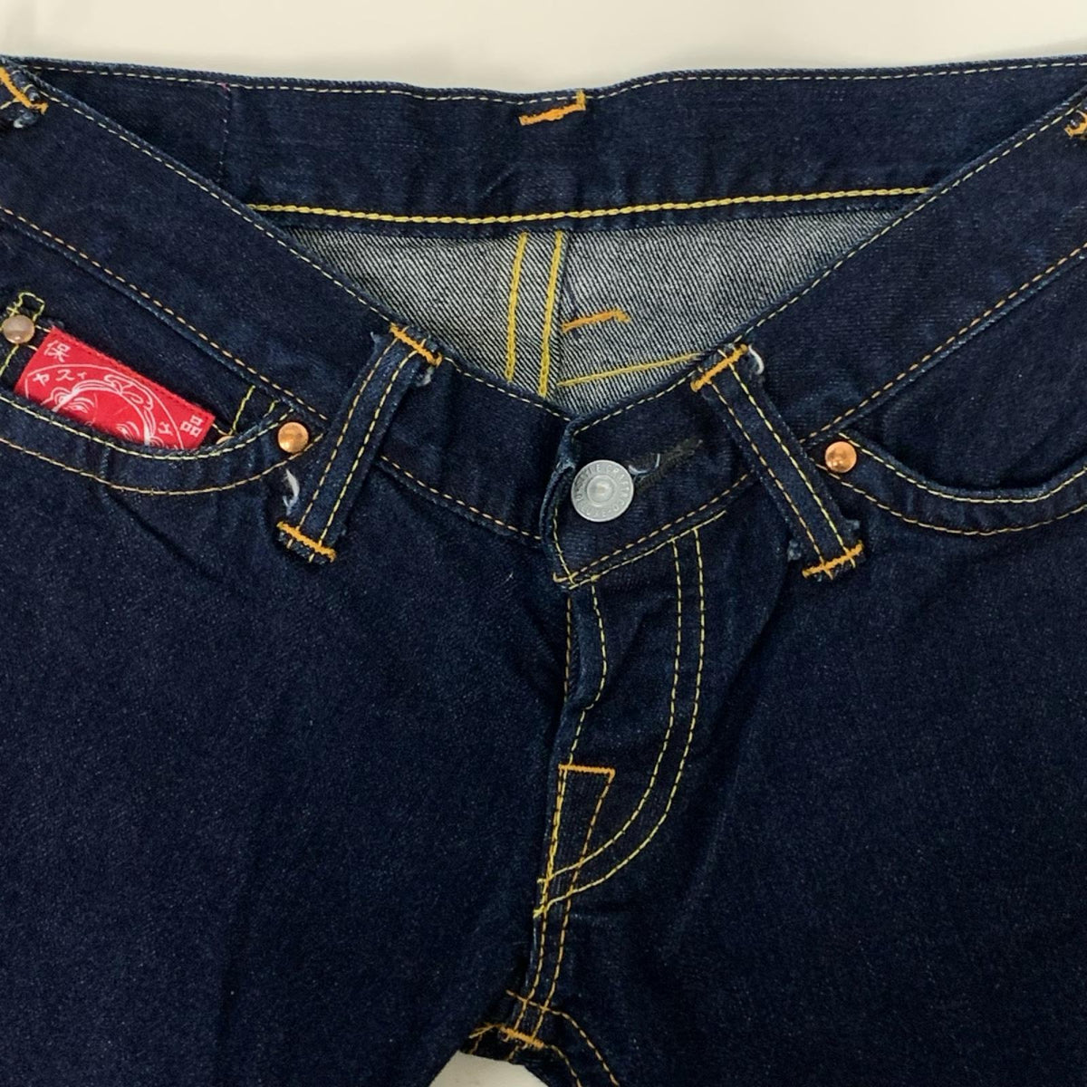 デニムパンツ EVISU donna バックジップ カモメプリント フレアデニム 24×32
