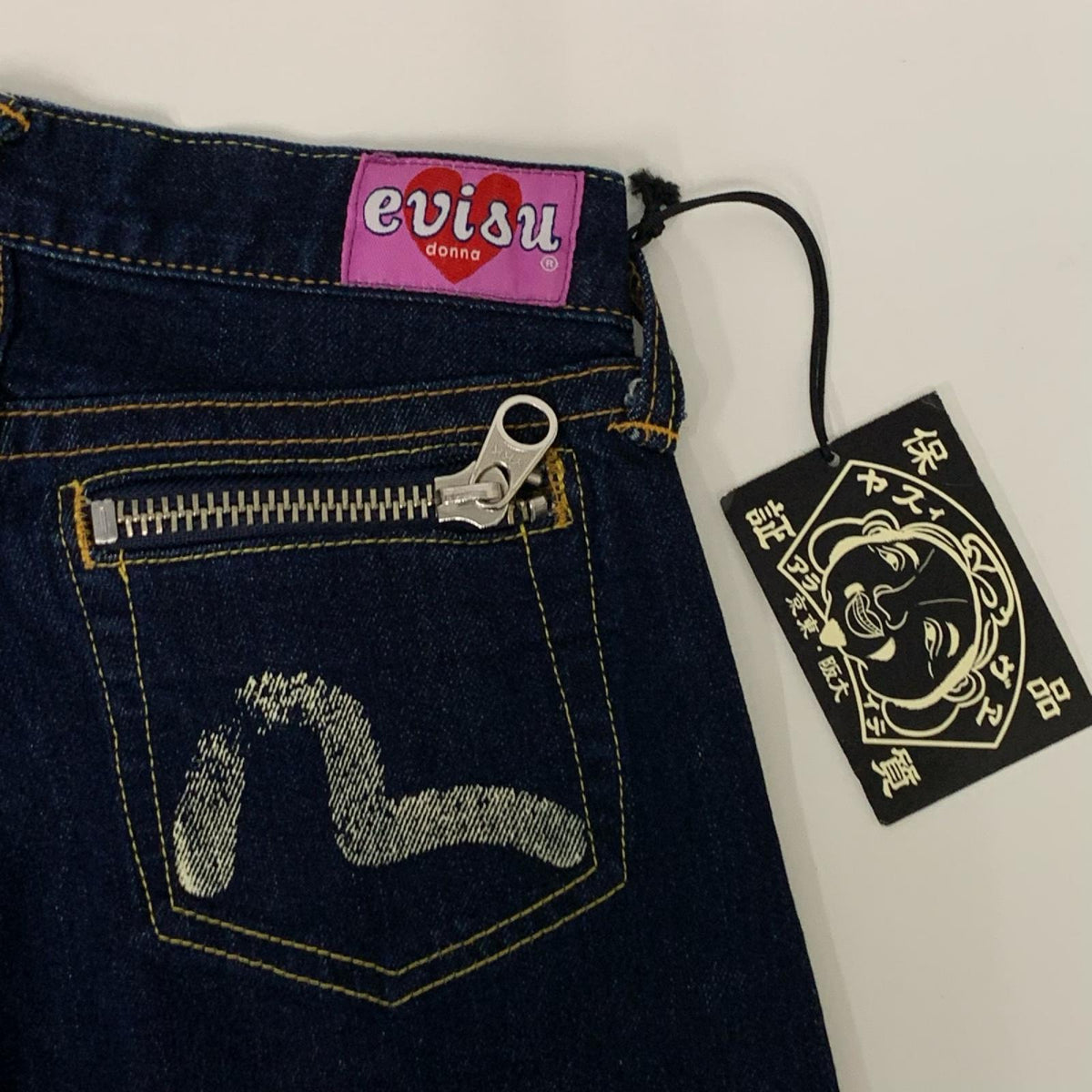 デニムパンツ EVISU donna バックジップ カモメプリント フレアデニム 24×32