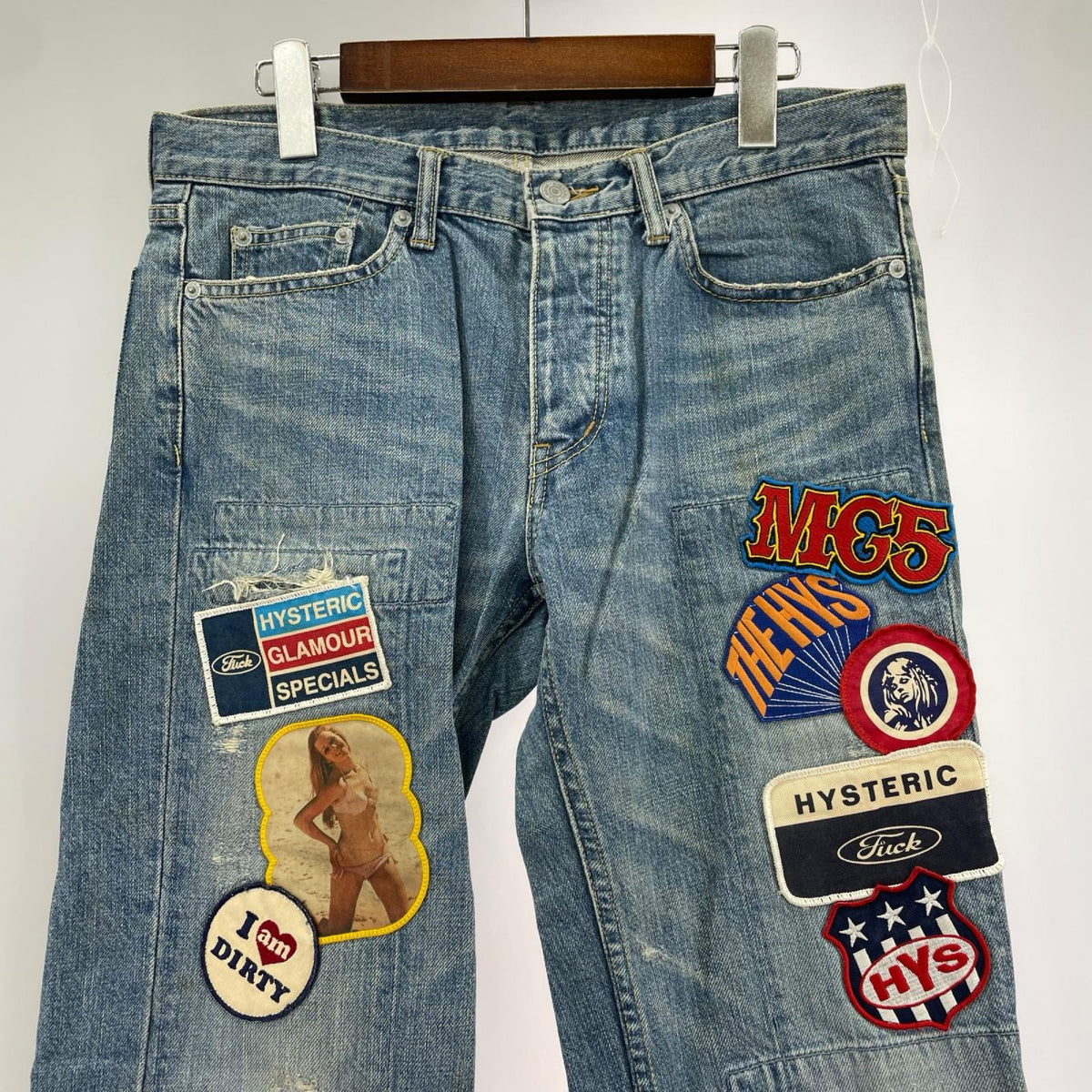 デニムパンツ ×MC5 パッチワーク ダメージ加工 デニム L L ブルー