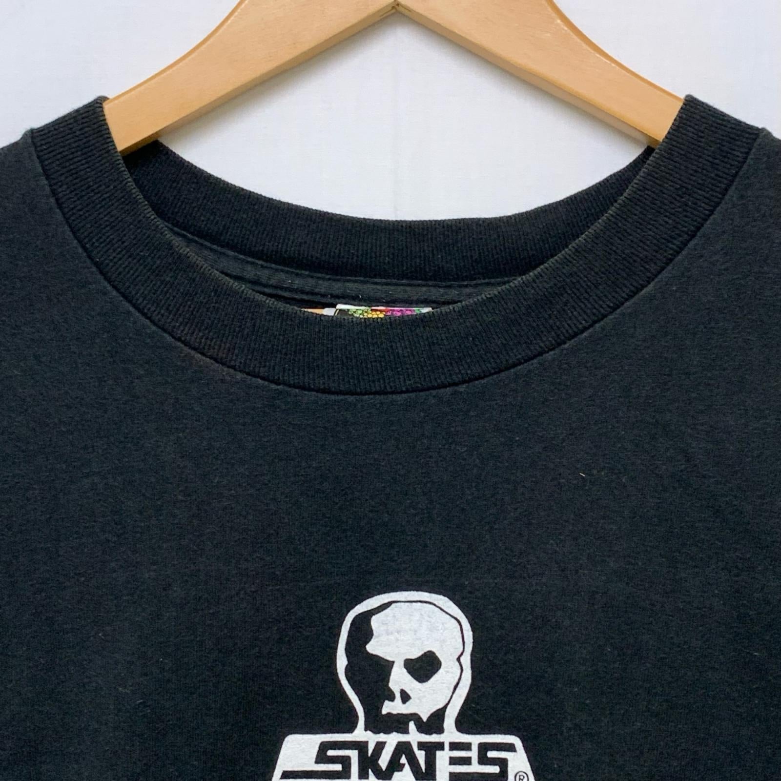 半袖Ｔシャツ 90-00s SKULL SKATES カナダ製 両面ロゴプリントTee XL ブラック LL
