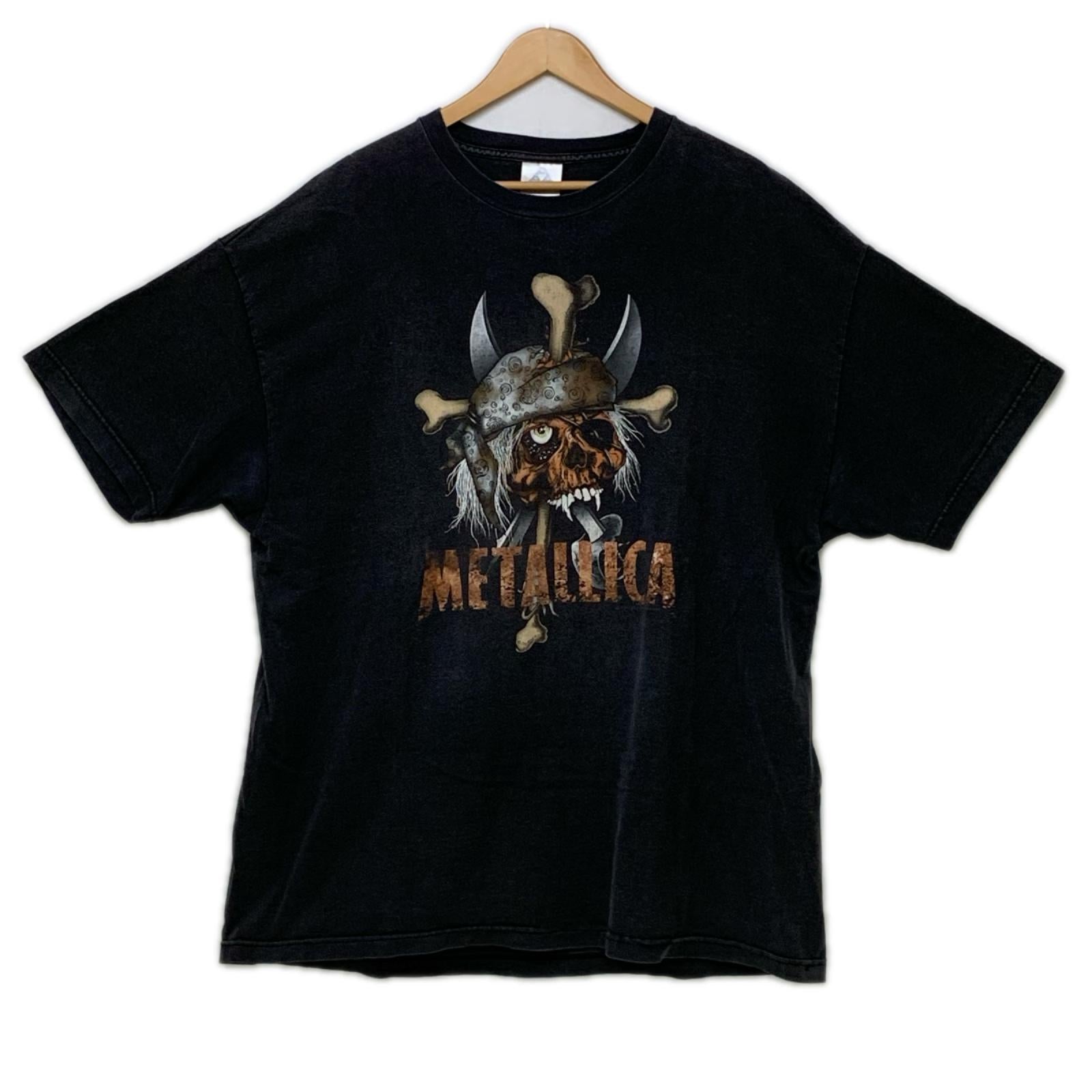 半袖Ｔシャツ 00s METALLICA PUSHEAD パイレーツスカル バンドTee XL ブラック LL