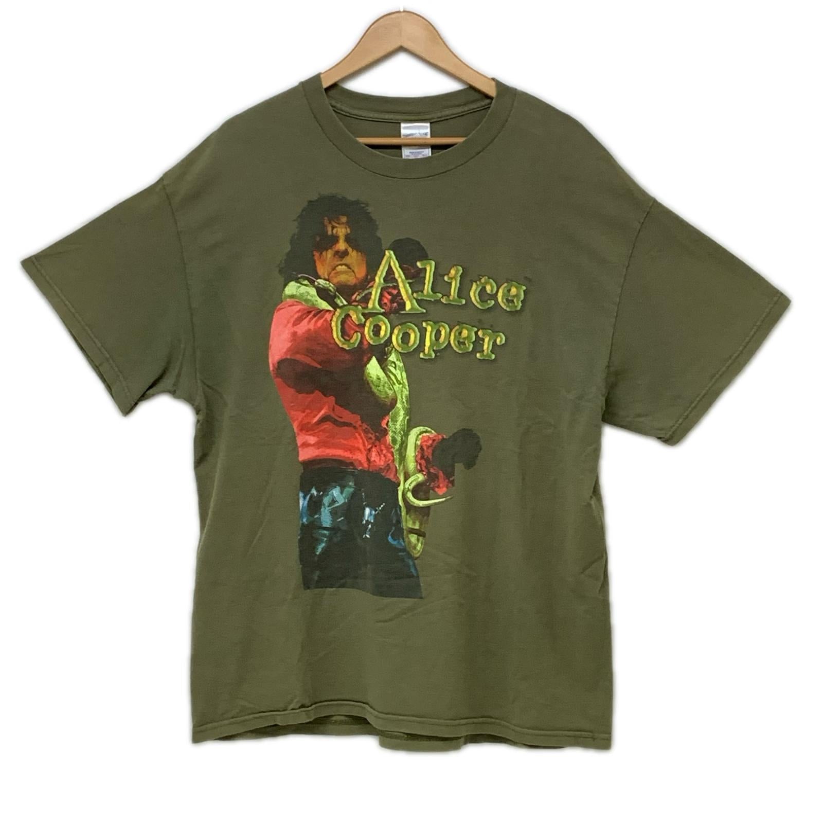 半袖Ｔシャツ 00s Alice Cooper DIRTY DIAMONDS アーティスト×スネーク プリントTee XL カーキ