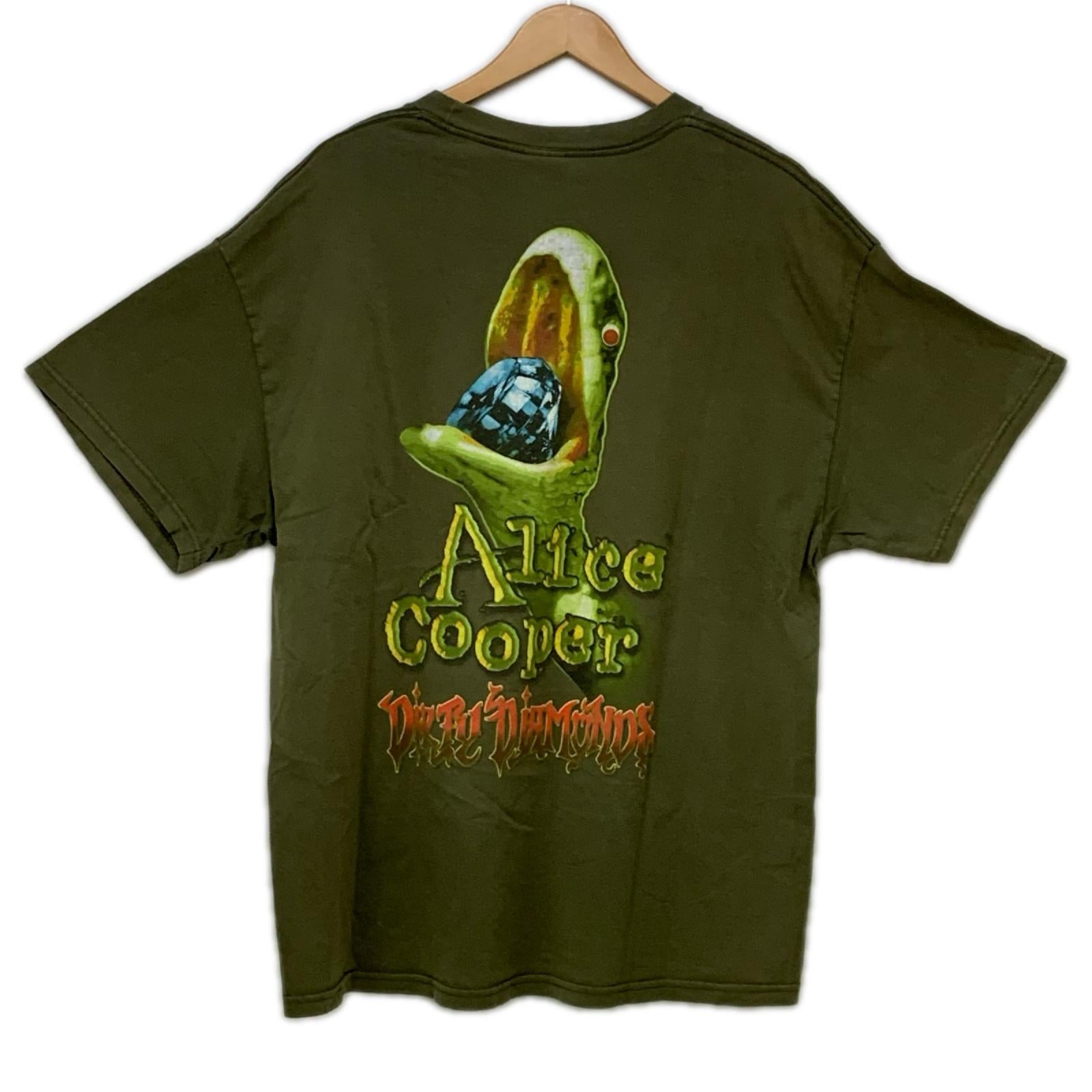 半袖Ｔシャツ 00s Alice Cooper DIRTY DIAMONDS アーティスト×スネーク プリントTee XL カーキ