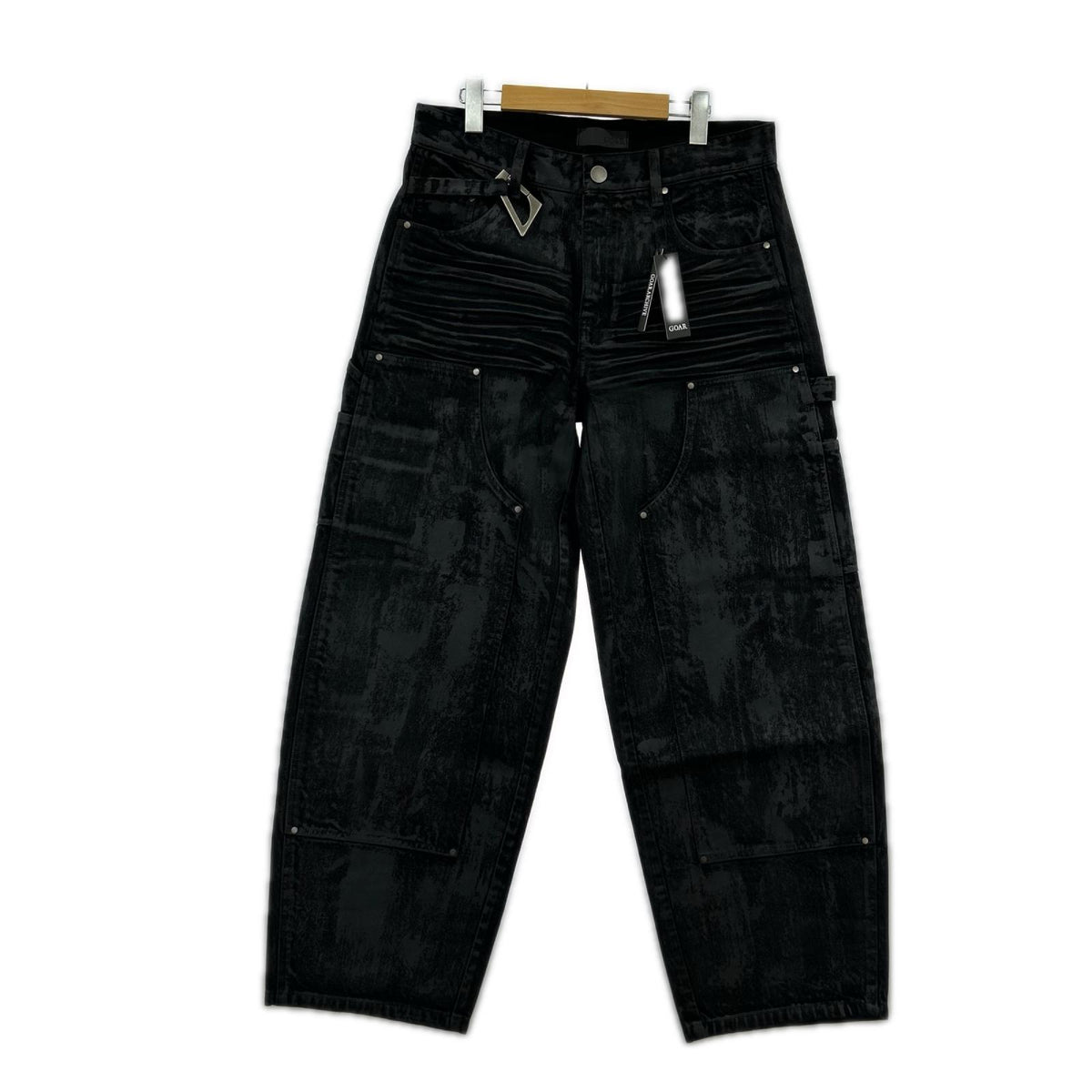 デニムパンツ goar.archive ｺｰﾃｨﾝｸﾞ加工 ﾀﾞﾌﾞﾙﾆｰ 黒(W34) L ブラック
