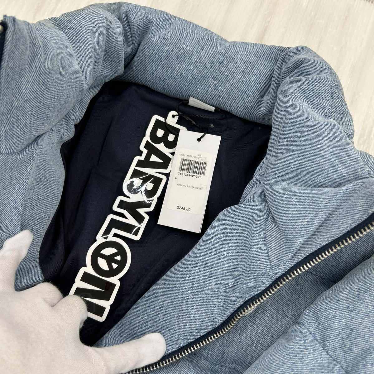 ダウンジャケット BABYLON LA DENIM PUFFER JACKET (L) L ブルー