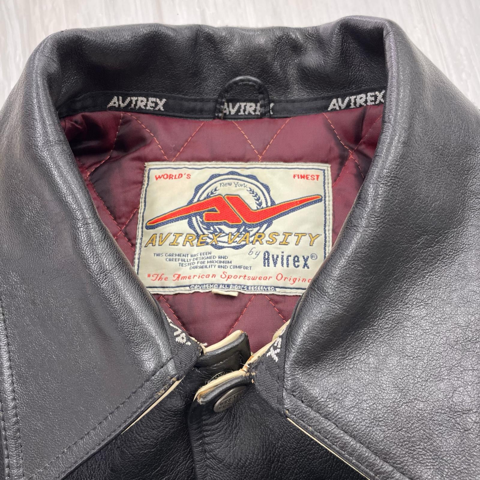 レザージャケット AVIREX VERSITY ﾚｻﾞｰｽﾀｼﾞｬﾝ ﾌﾞﾗｯｸ ブラック