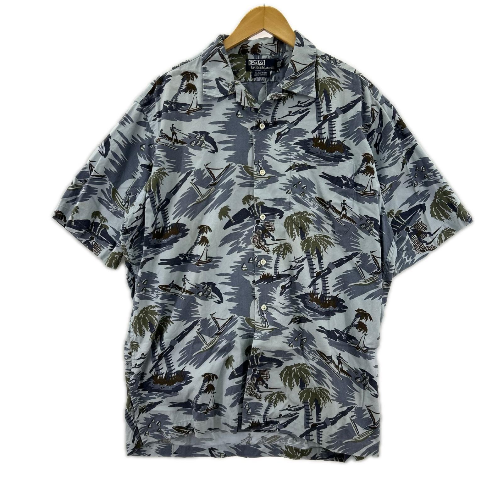 半袖シャツ CLAYTON S/S 総柄ﾊﾜｲｱﾝｼｬﾂ (M) M ブルー