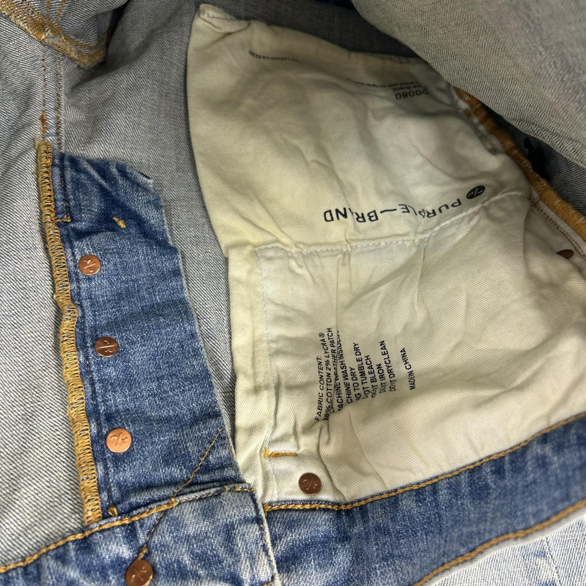 デニムパンツ PURPLE-BRAND/ﾍﾟﾝｷ加工/ﾀﾞﾒｰｼﾞ/薄青系 32 ブルー