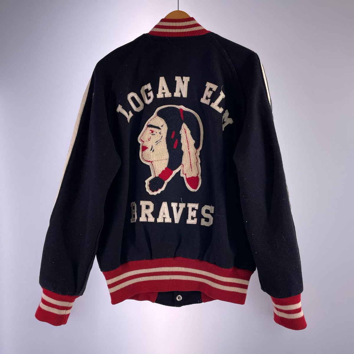 ジャケット 80s LOGAN ELM BRAVES ｲﾝﾃﾞｨｱﾝﾍｯﾄﾞ ｽﾀｼﾞｬﾝ ブラック
