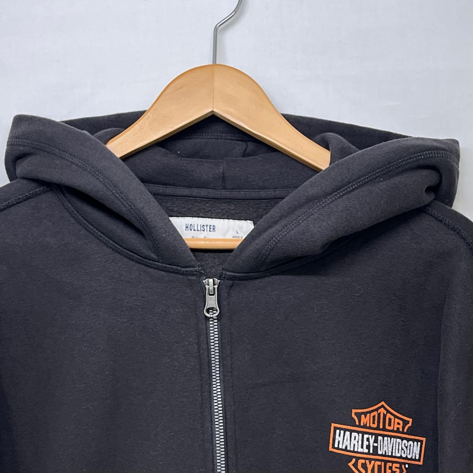 パーカー Hollister×Harley Davidson Boxy Fit ジップパーカー L チャコール L