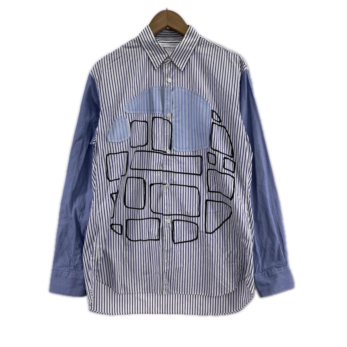 長袖シャツ COMME des GARCONS ｱｰﾄﾊﾟｯﾁﾜｰｸｼｬﾂ S 白青 S
