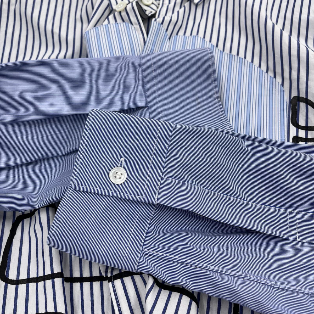 長袖シャツ COMME des GARCONS ｱｰﾄﾊﾟｯﾁﾜｰｸｼｬﾂ S 白青 S