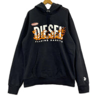 パーカー DIESEL×FR2×GR8 ﾌｧｲﾔｰﾊﾟﾀｰﾝ ﾛｺﾞﾌﾟﾘﾝﾄﾊﾟｰｶｰ XL ﾌﾞﾗｯｸ ブラック