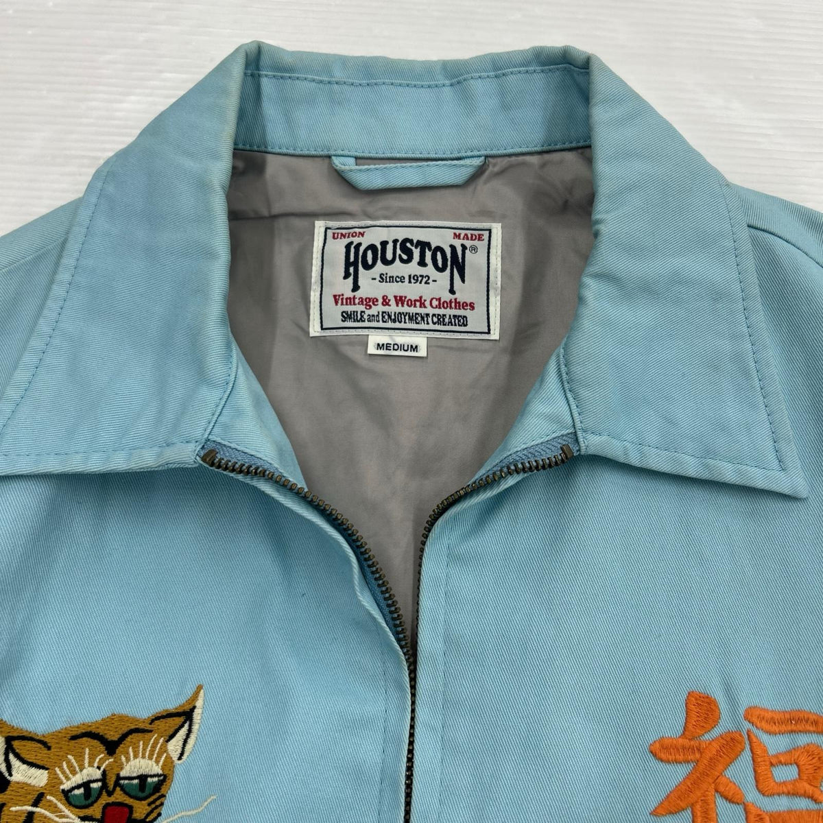 ジャケット HOUSTON 刺繍 ｺｯﾄﾝﾍﾞﾄｼﾞｬﾝ M ﾗｲﾄﾌﾞﾙｰ M