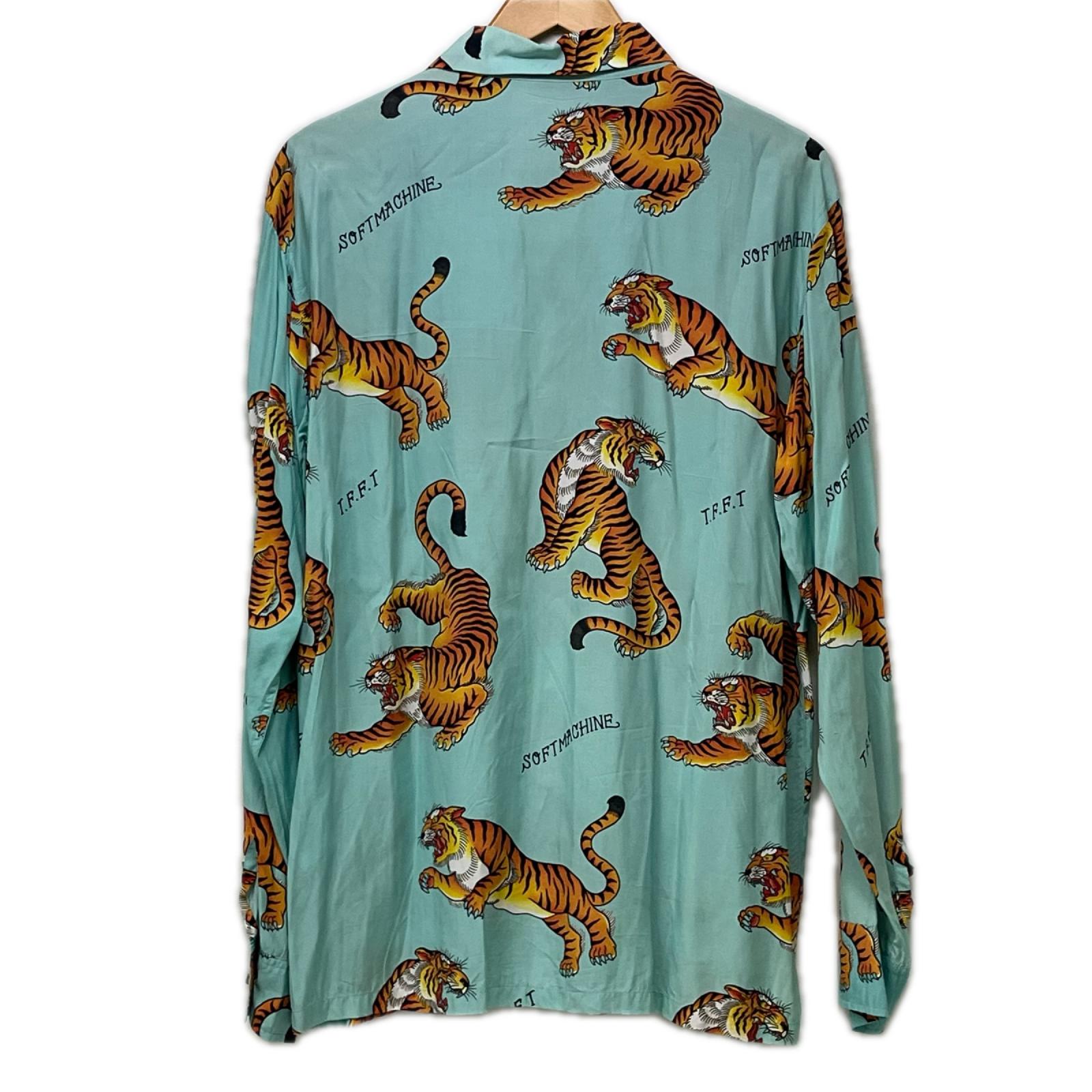 長袖シャツ SOFTMACHINE TIGER GARDEN 虎柄 レーヨンL/Sシャツ L ターコイズ L