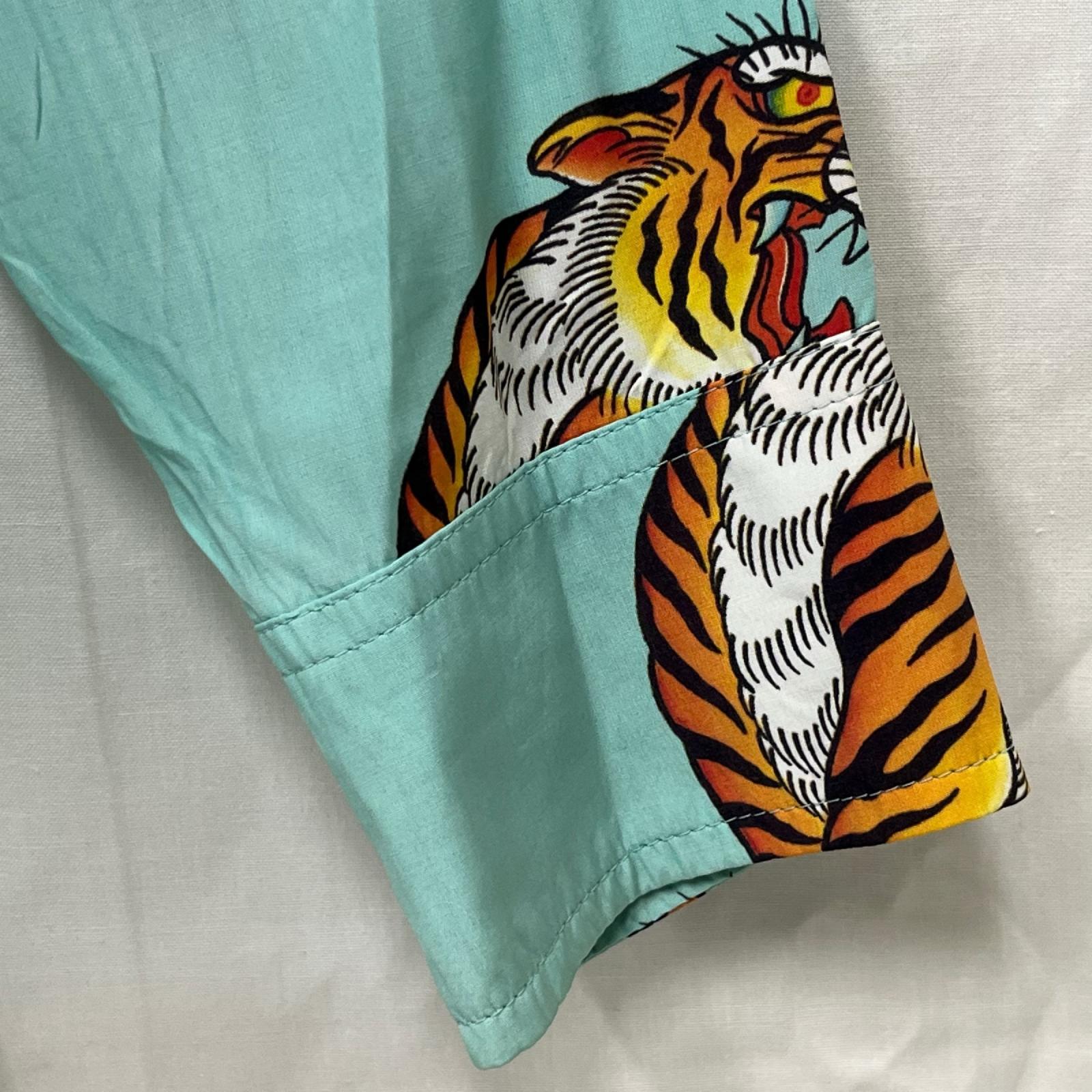 長袖シャツ SOFTMACHINE TIGER GARDEN 虎柄 レーヨンL/Sシャツ L ターコイズ L