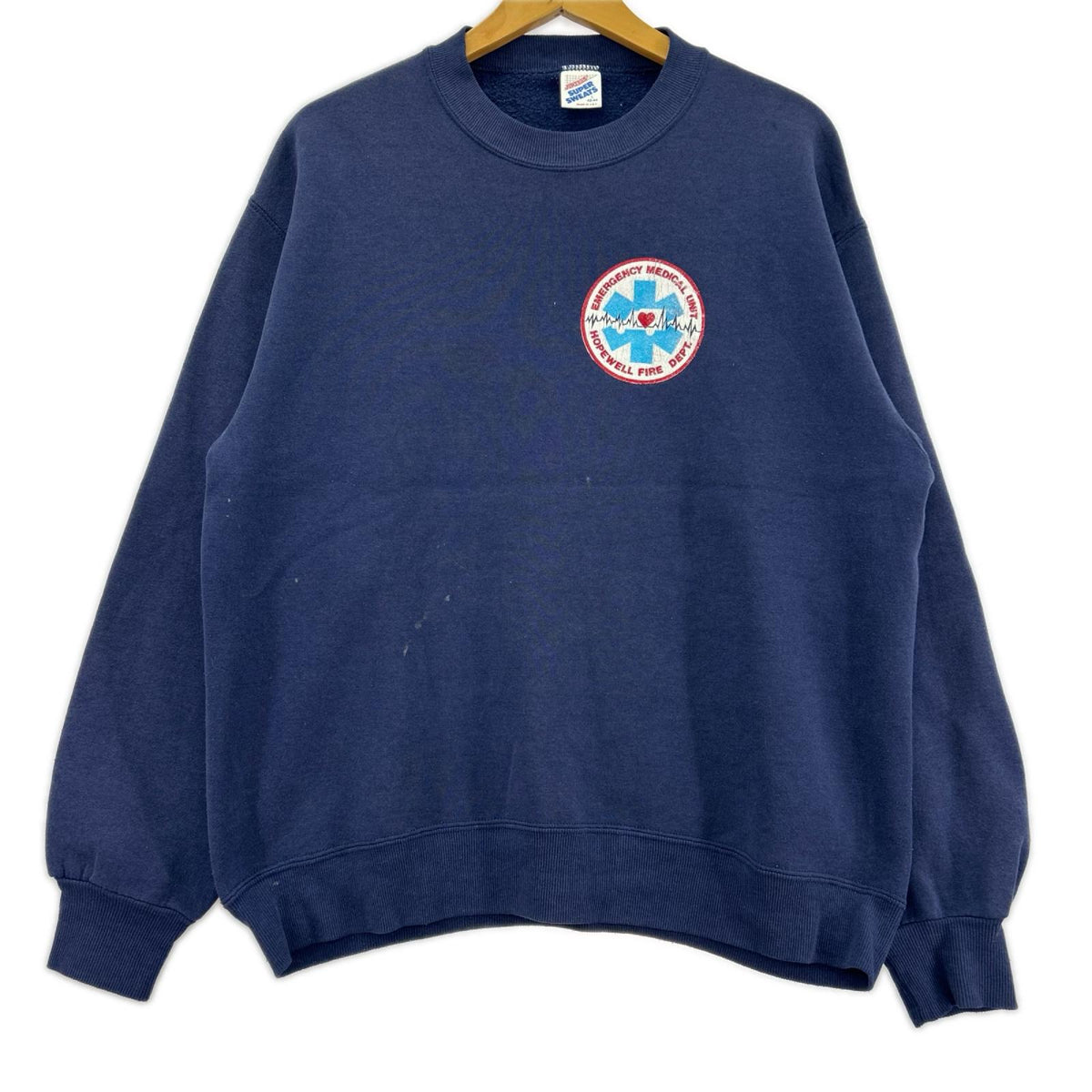 スウェット 90s JERZEES HOPEWELL ﾌﾟﾘﾝﾄｽｳｪｯﾄ L ﾈｲﾋﾞｰ L