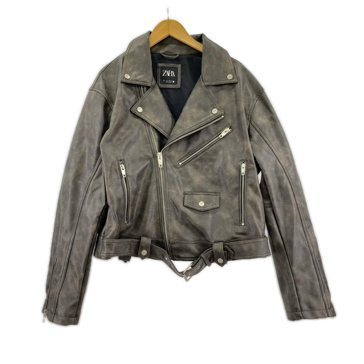 ジャケット ZARA 合皮ﾀﾞﾌﾞﾙﾗｲﾀﾞｰｽ（L) ﾌﾞﾗｳﾝﾌﾞﾗｯｸ L ブラウン