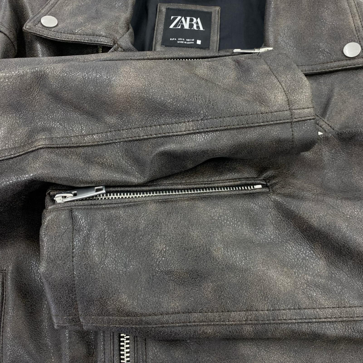 ジャケット ZARA 合皮ﾀﾞﾌﾞﾙﾗｲﾀﾞｰｽ（L) ﾌﾞﾗｳﾝﾌﾞﾗｯｸ L ブラウン