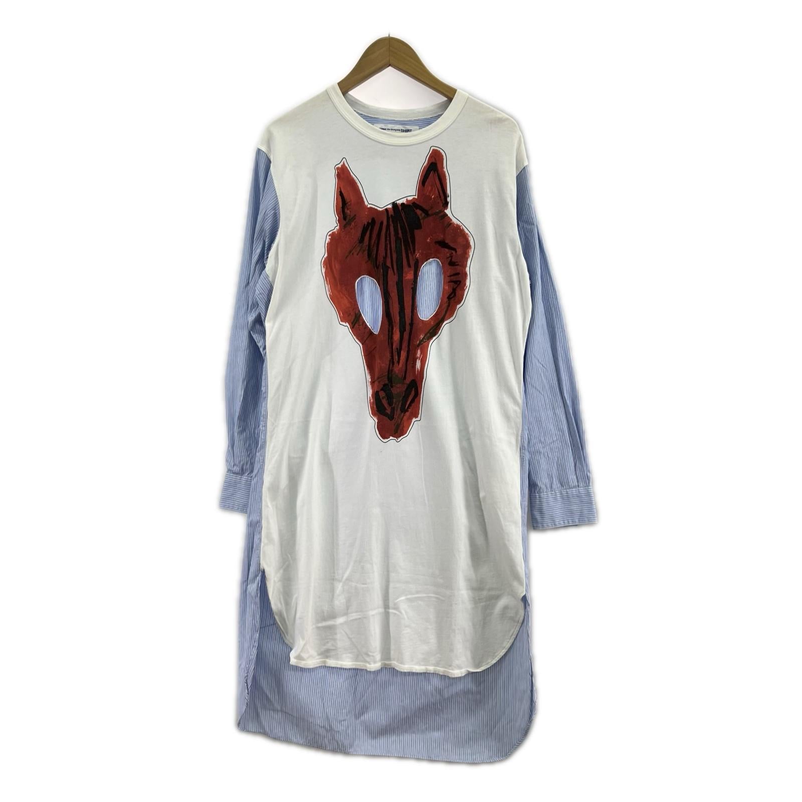 長袖Ｔシャツ COMME des GARCONS ﾌﾛﾝﾄﾌﾟﾘﾝﾄﾛﾝｸﾞ丈ﾛﾝｸﾞｽﾘｰﾌﾞTｼｬﾂ S 青 S