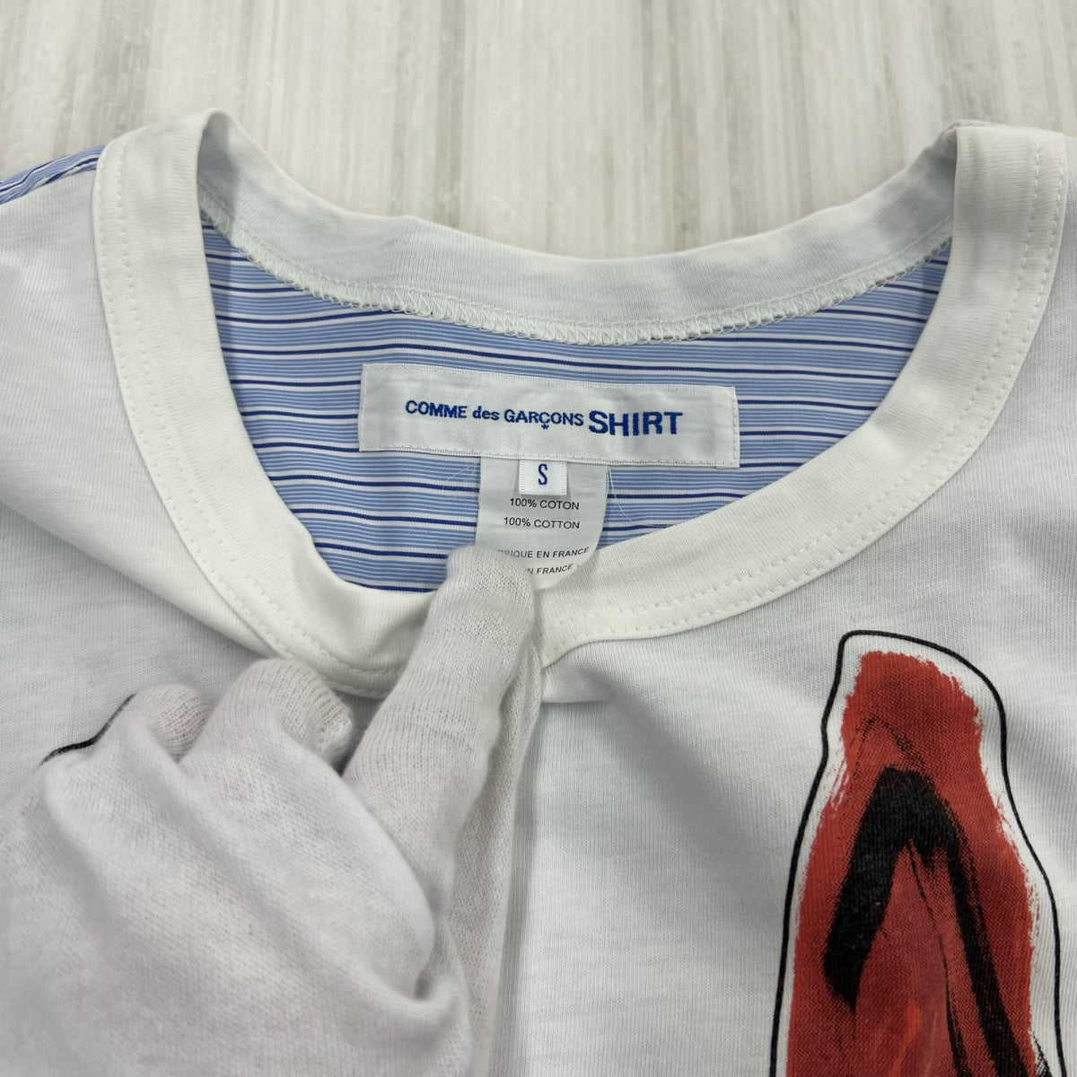 長袖Ｔシャツ COMME des GARCONS ﾌﾛﾝﾄﾌﾟﾘﾝﾄﾛﾝｸﾞ丈ﾛﾝｸﾞｽﾘｰﾌﾞTｼｬﾂ S 青 S
