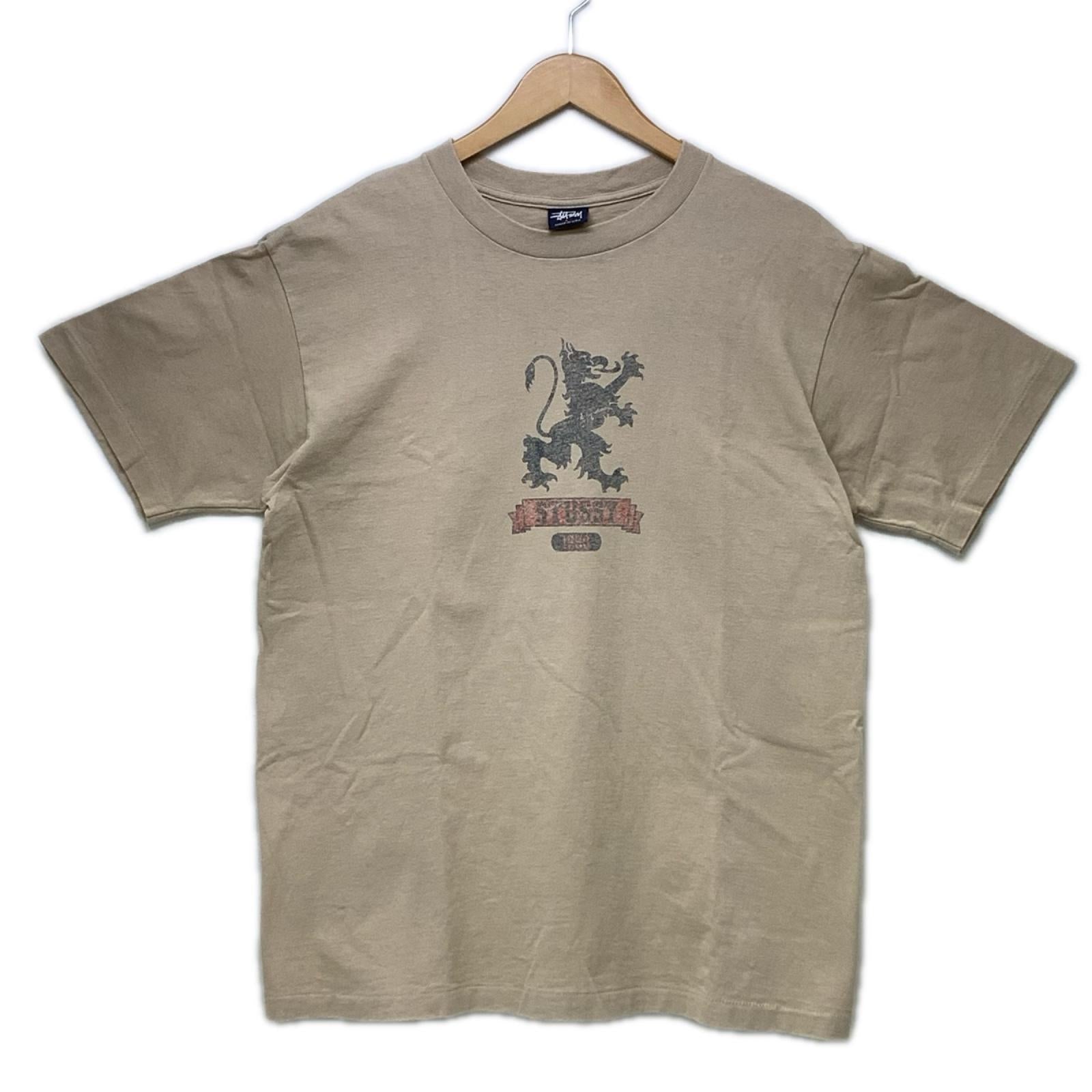 半袖Ｔシャツ STUSSY 90s 紺タグ ライオンクレスト プリントTee L ベージュ L ベージュ