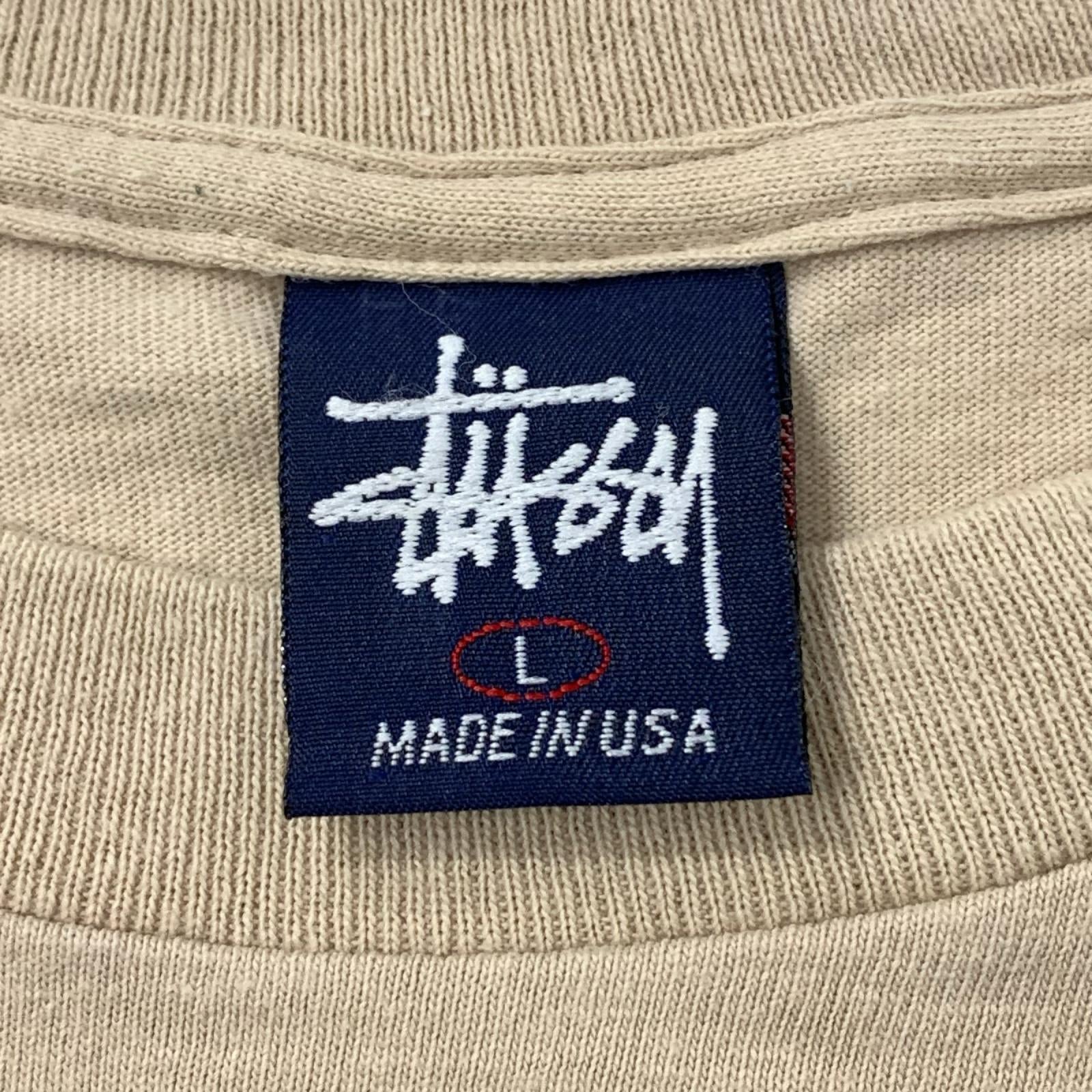 半袖Ｔシャツ STUSSY 90s 紺タグ ライオンクレスト プリントTee L ベージュ L ベージュ