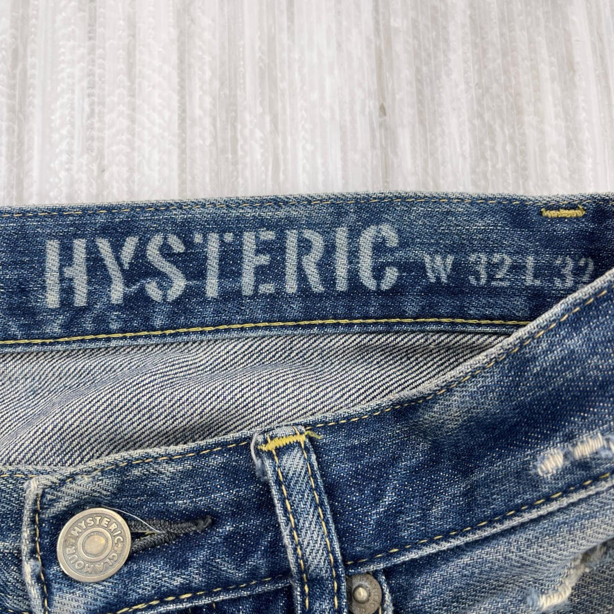 デニムパンツ HYSTERIC GLAMOUR RSM加工ﾃﾞﾆﾑﾊﾟﾝﾂ ﾌﾞﾙｰ 32 ネイビー